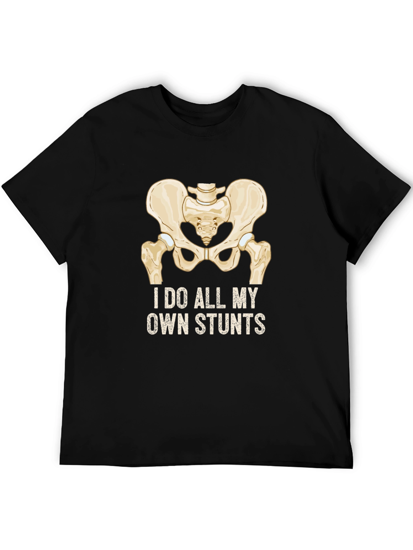 Black I Do All My Own Stunts T-Shirt - Humorous Broken Hip Design view 5