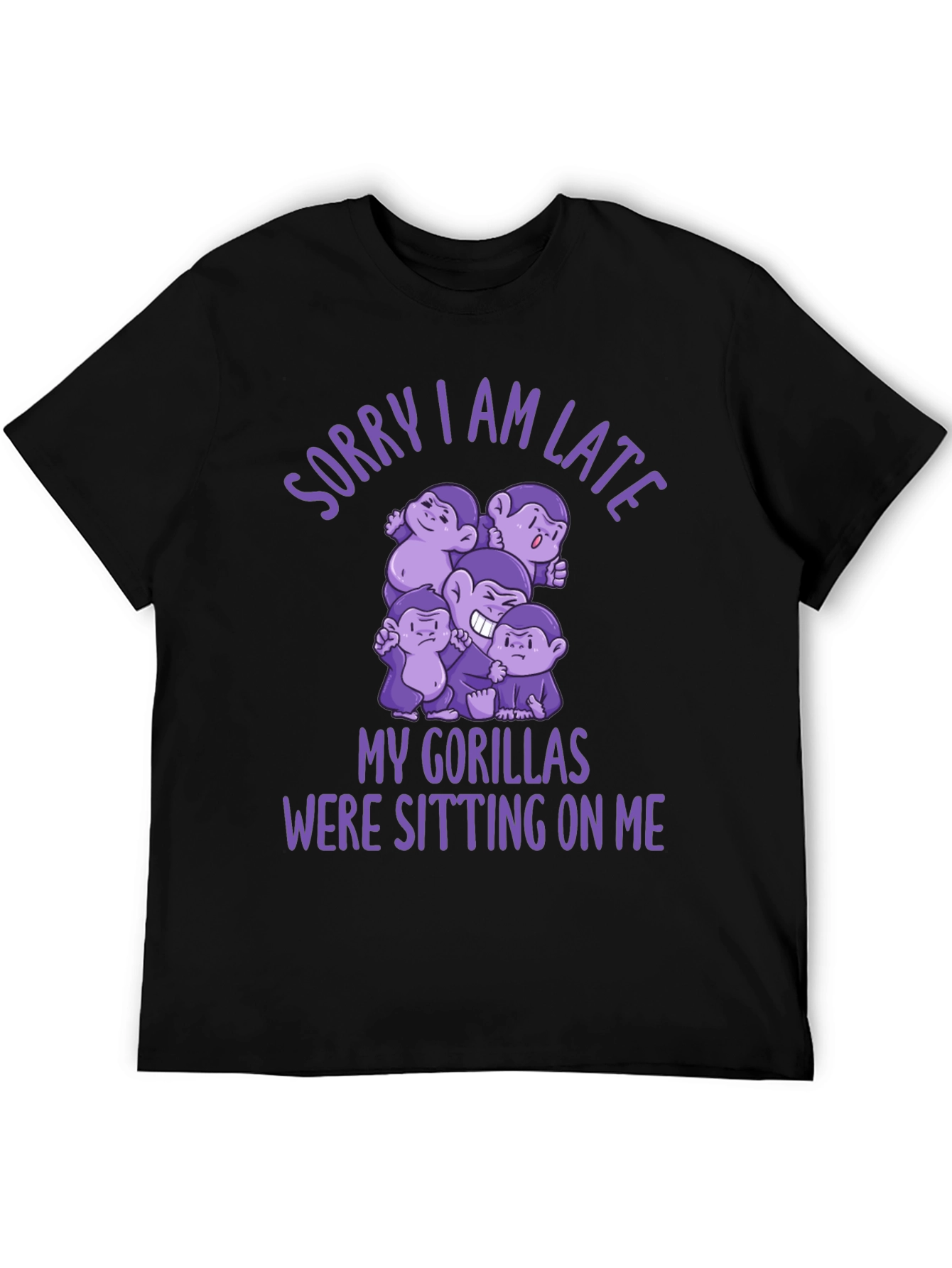 Black Funny Gorilla Graphic Tee - Sorry I Am Late view 5