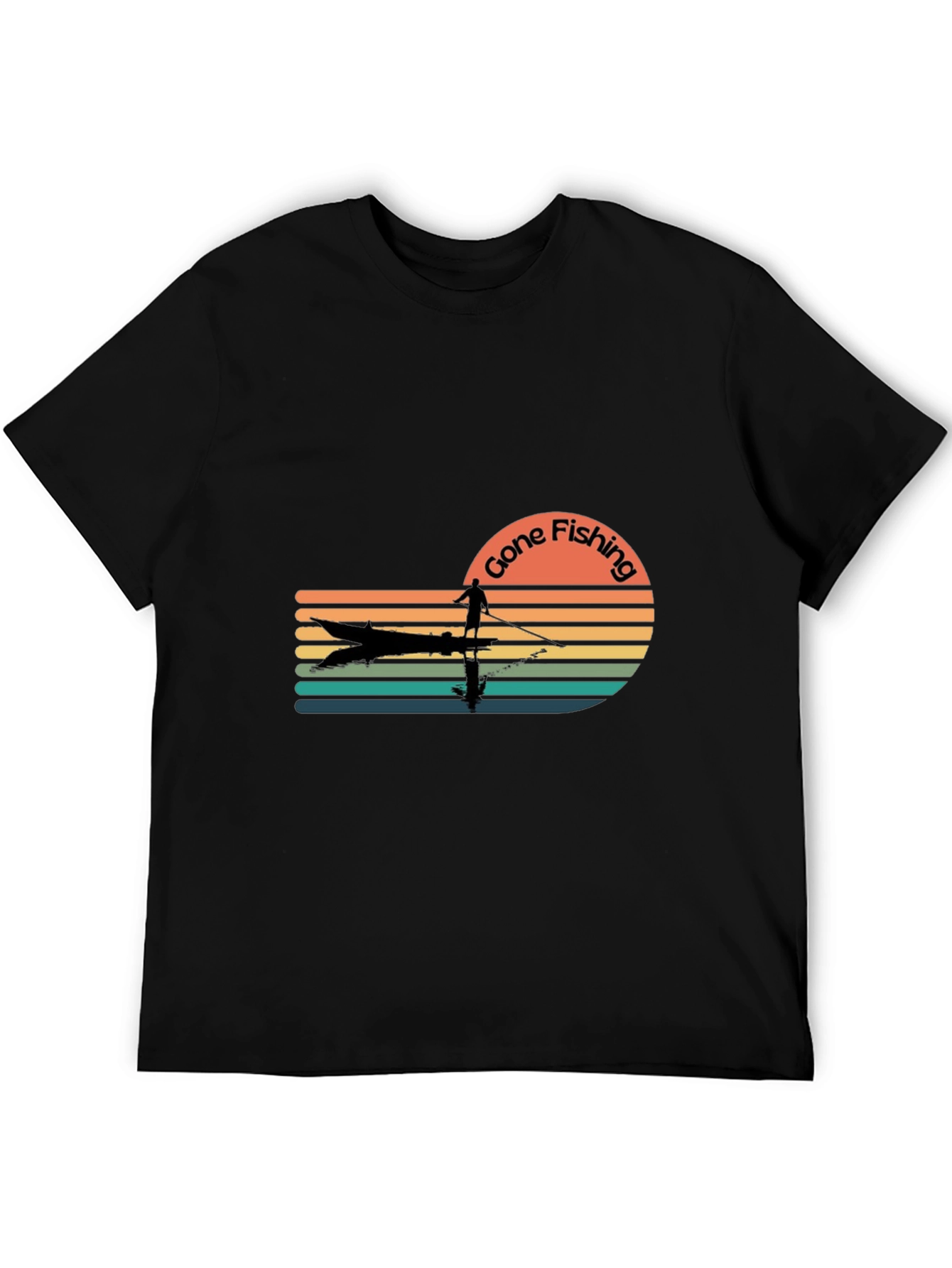 Black Gone Fishing Retro T-Shirt - Angler Design view 5