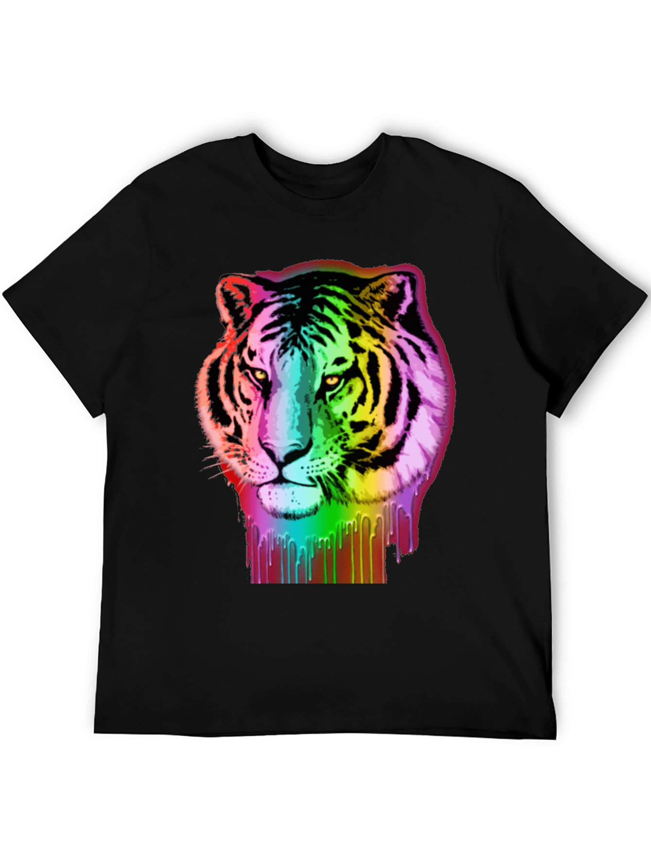 Black Rainbow Tiger Graphic Tee - Black Cotton T-Shirt view 5