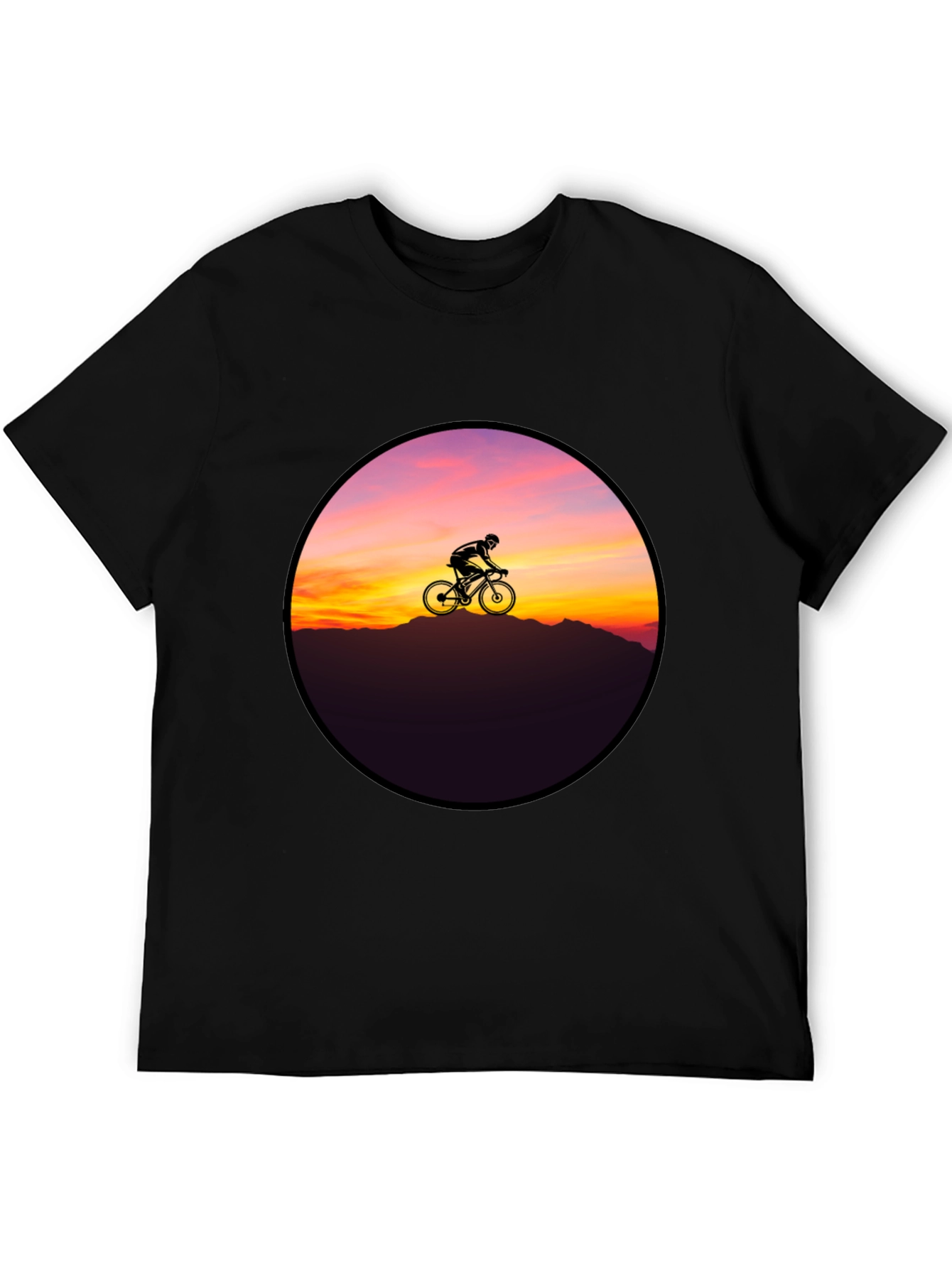 Black Sunset Cyclist Graphic Tee - Black Cotton Blend view 5