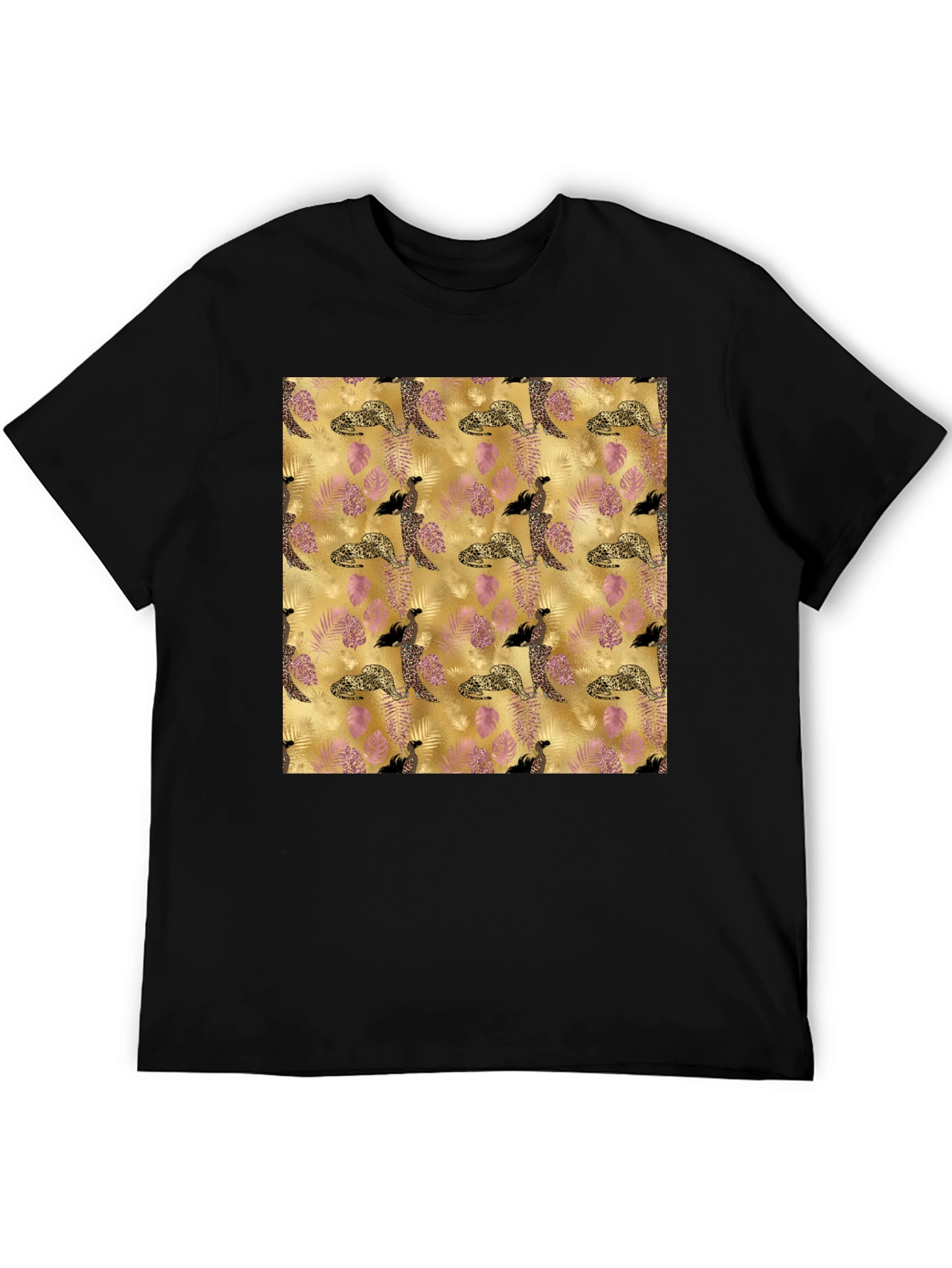Black Stylish Black Tee with Leopard & Floral Pattern view 5