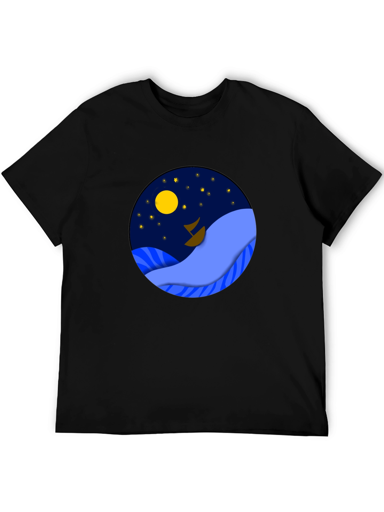 Black Night Sea Graphic Tee - Stylish Men's Black T-Shirt view 5