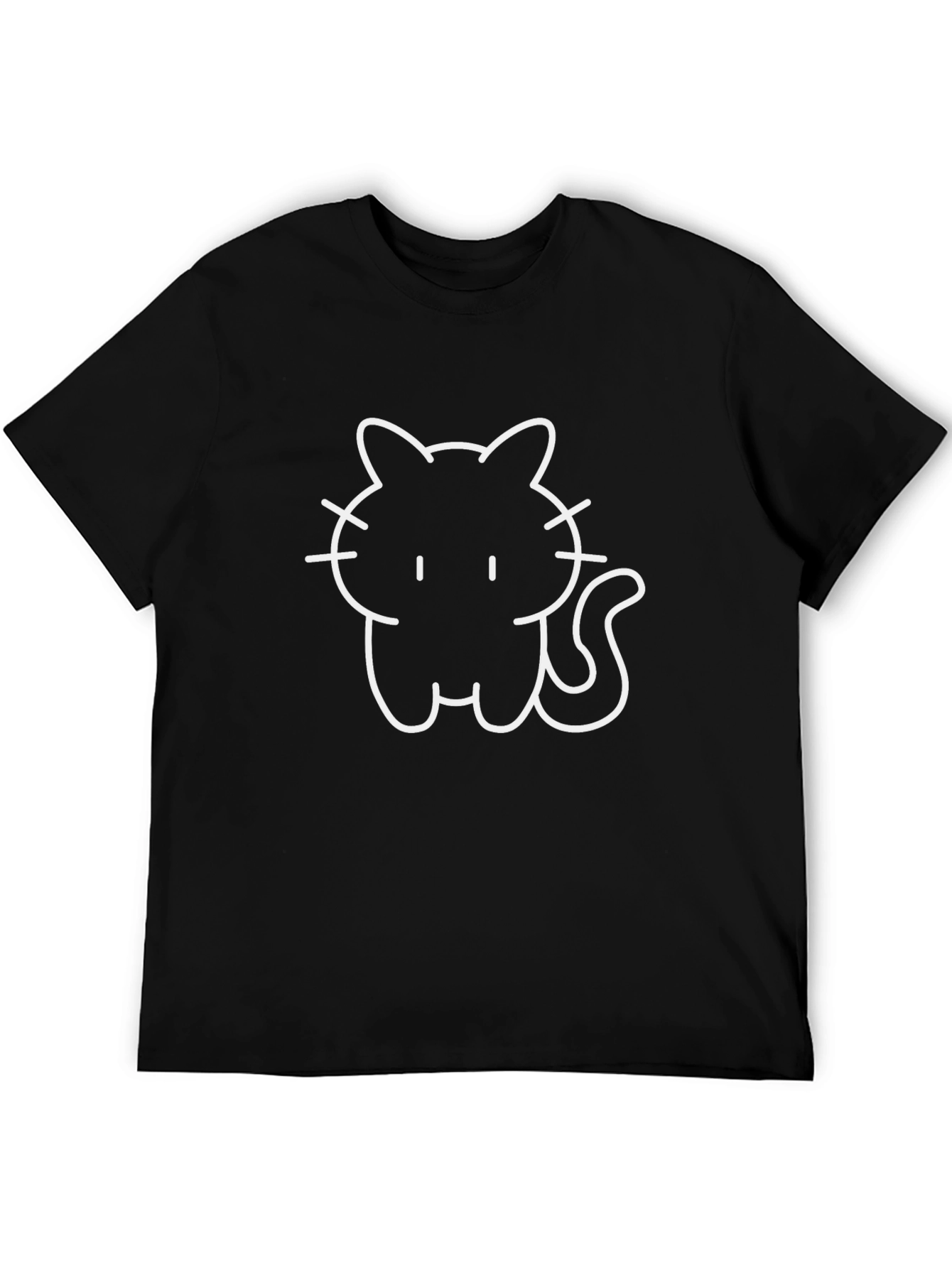 Black Cute Cat Outline Black T-Shirt view 5