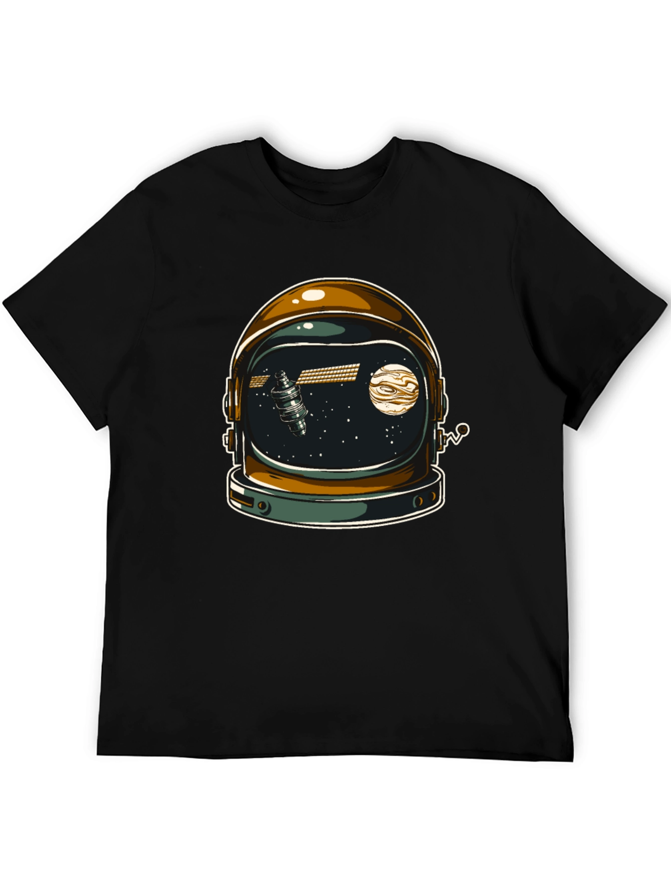 Black Space Helmet Graphic T-Shirt - Black Cotton Blend view 5