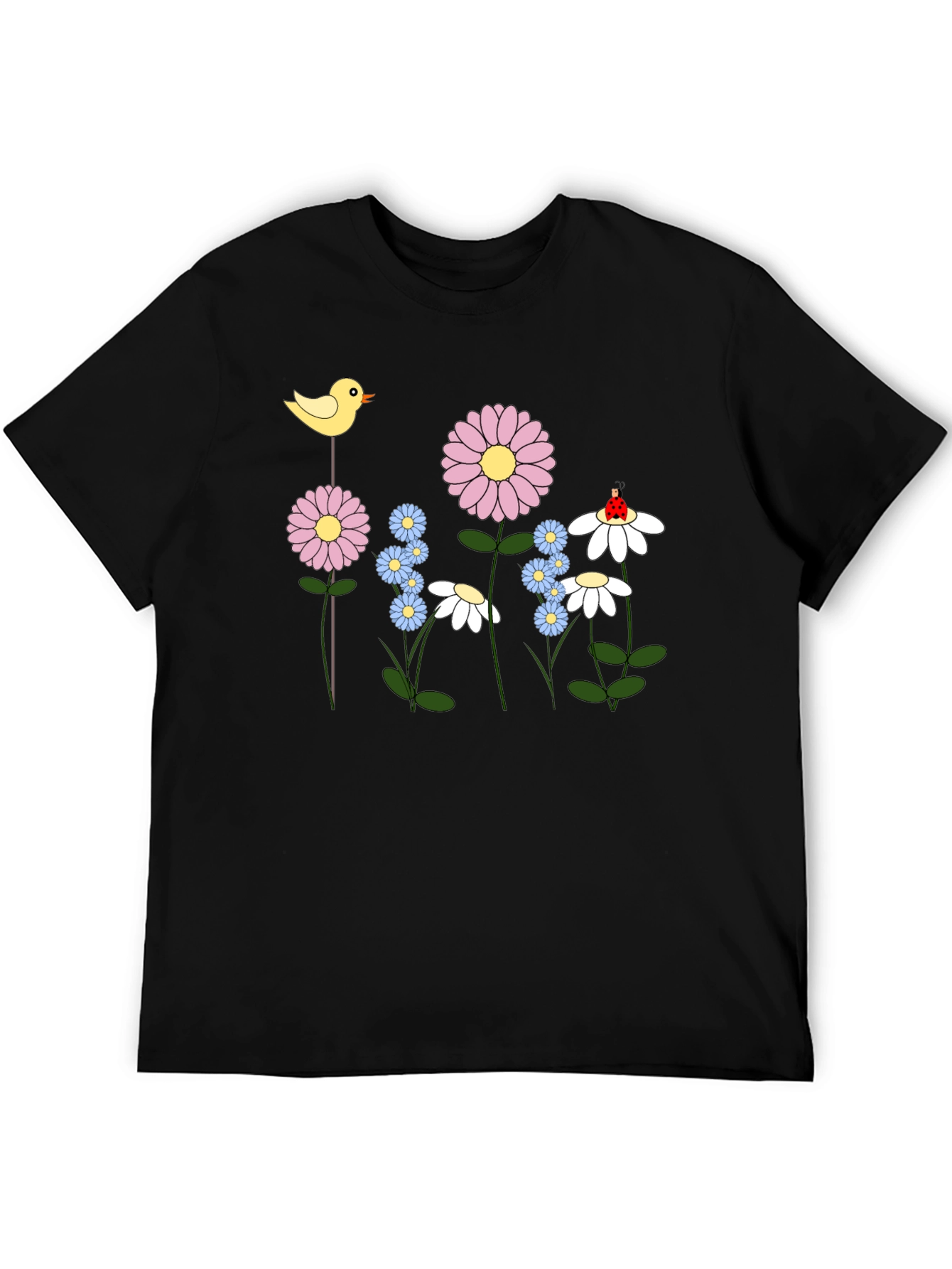 Black Floral Cartoon T-Shirt view 5
