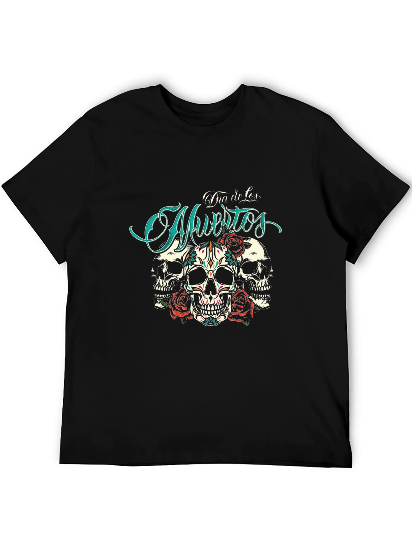 Black Dia de Muertos Skull Rose T-Shirt view 5