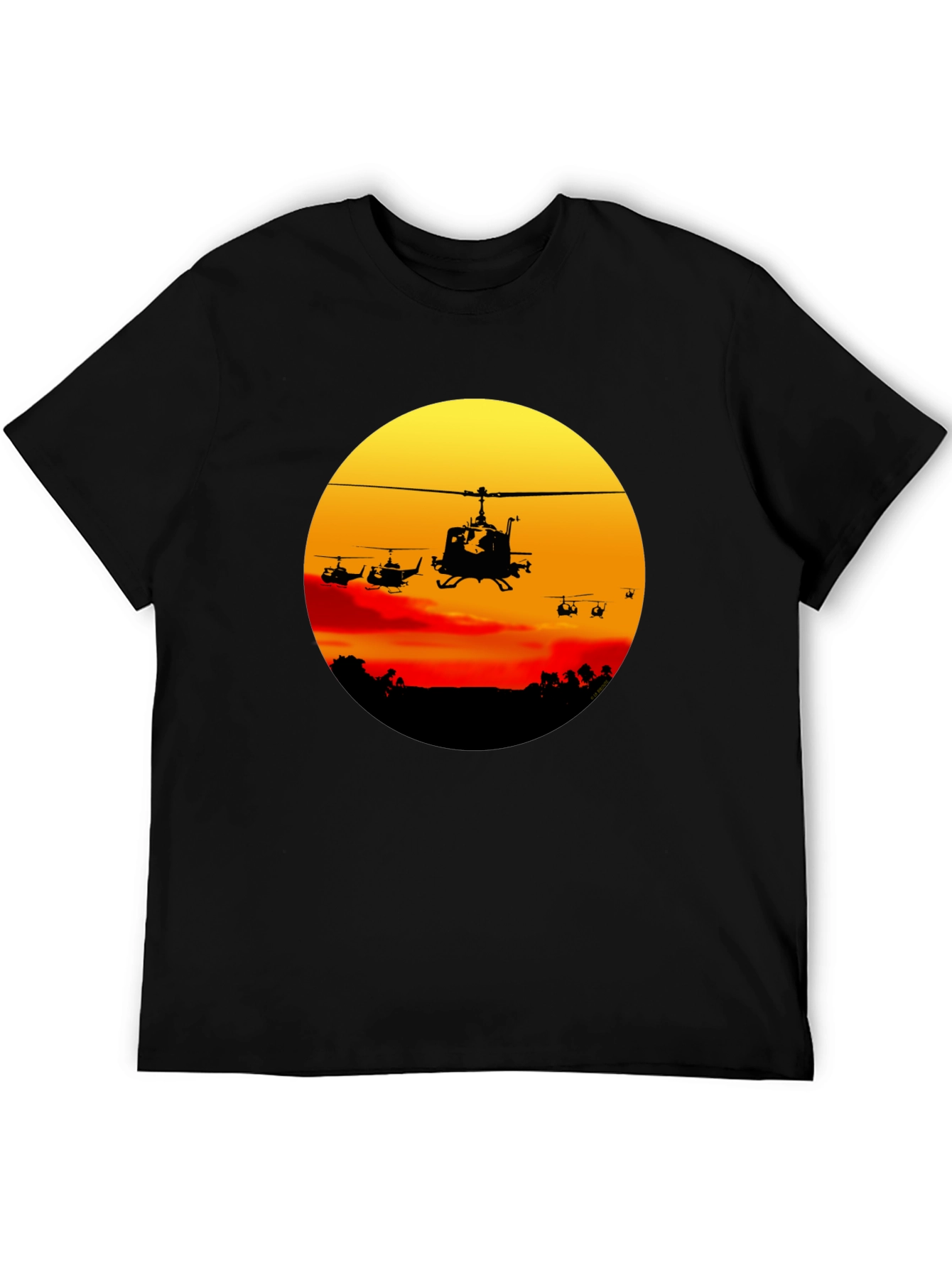 Black Retro Helicopter Sunset Graphic T-Shirt view 5