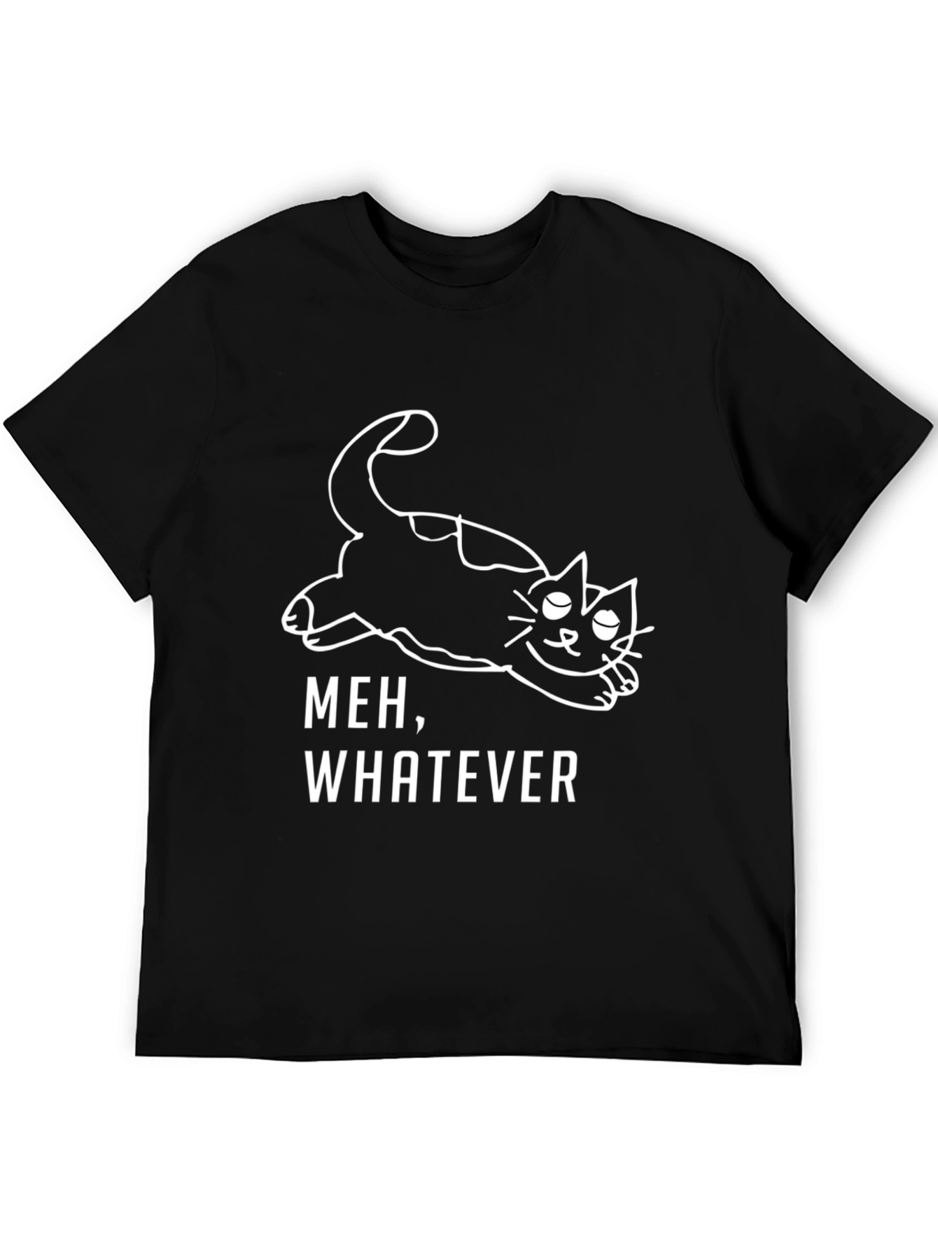 Black Meh, Whatever Cat T-Shirt - Black Cotton Graphic Tee view 5