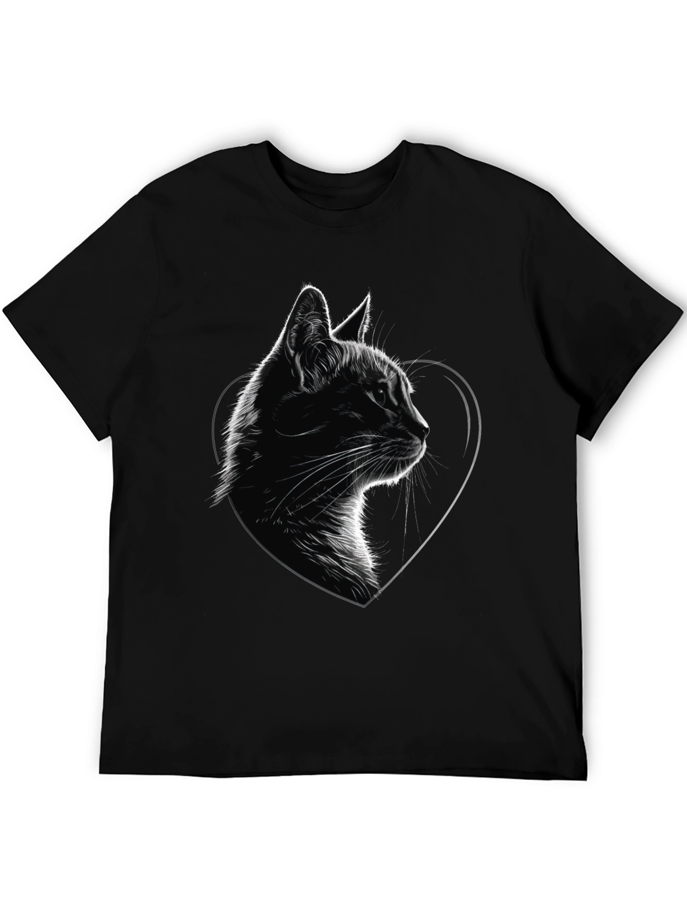 Black Cat Heart Graphic Tee - Black Cotton Blend T-Shirt view 5