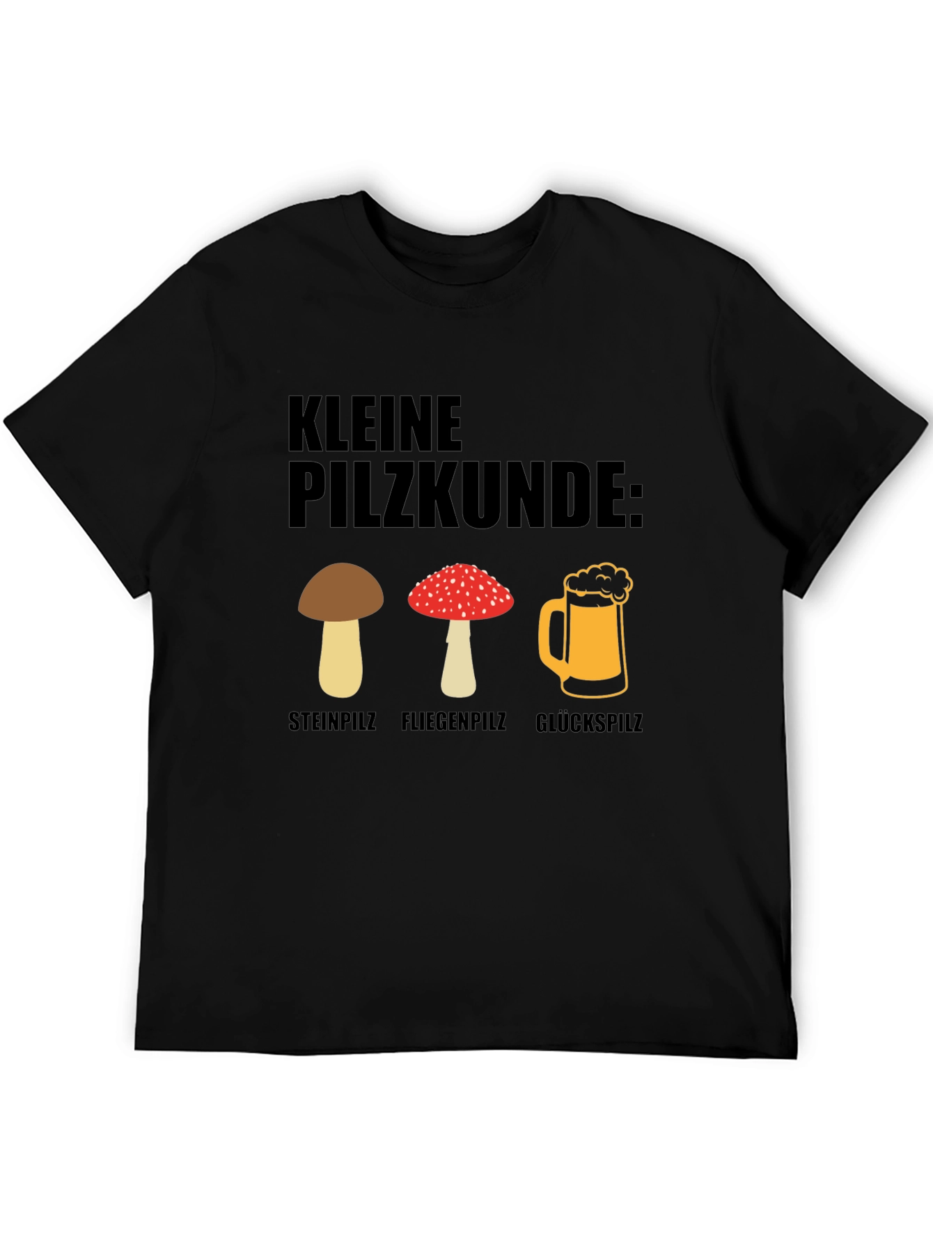 Black Kleine Pilzkunde Funny Mushroom and Beer T-Shirt view 5