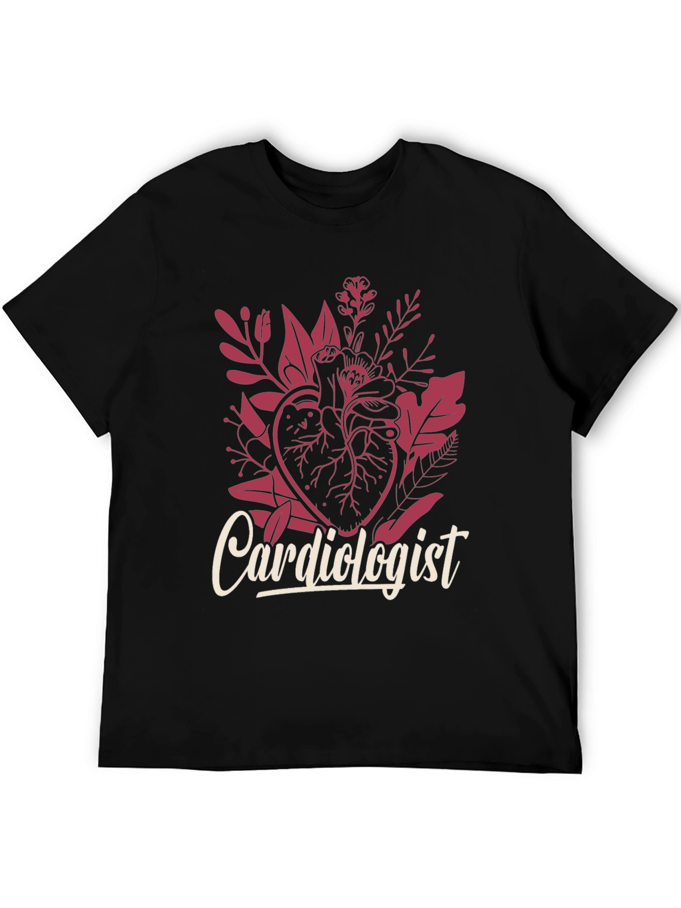 Black Cardiologist Heart Floral Graphic T-Shirt view 5