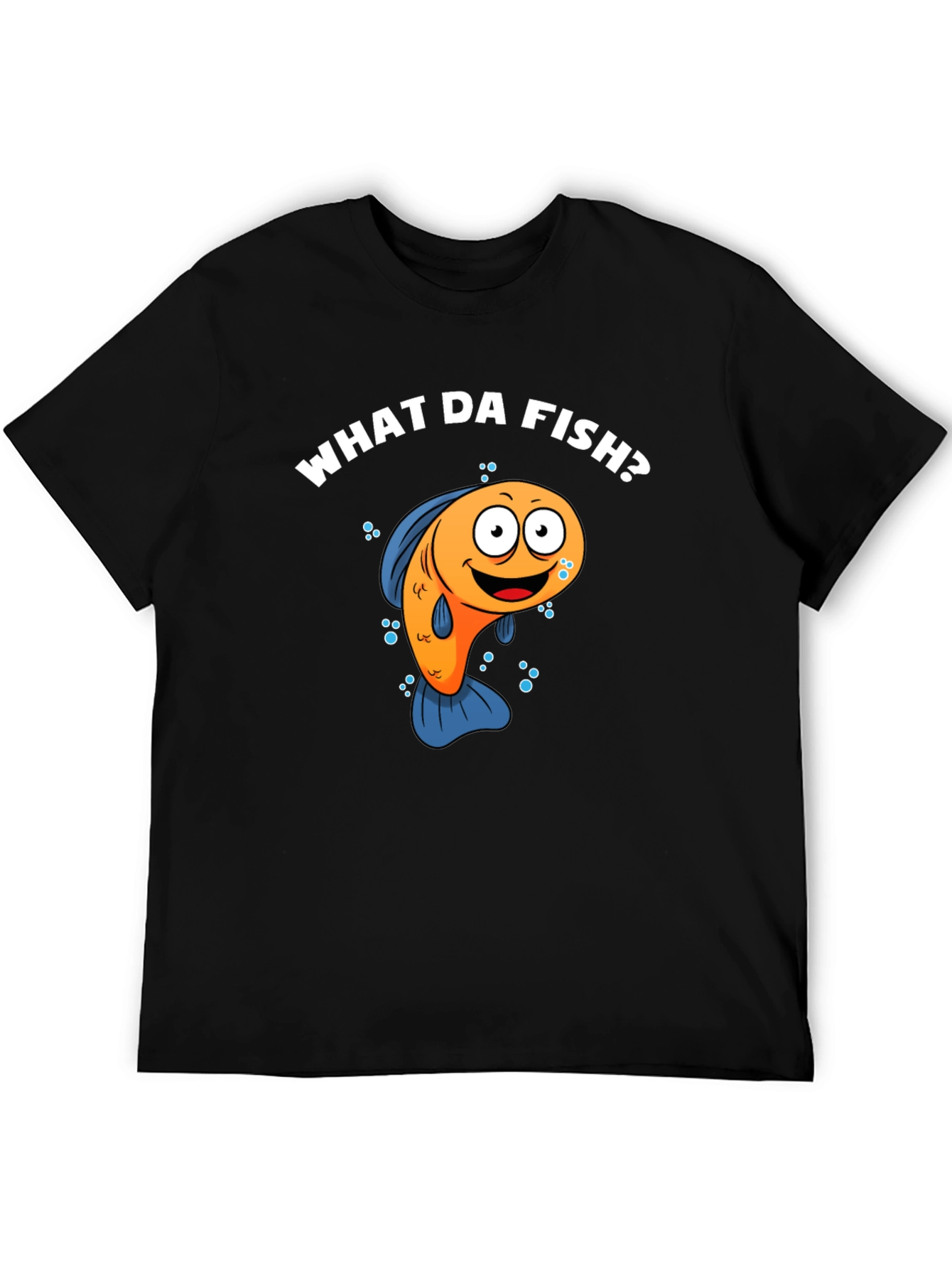 Black Funny What Da Fish? Cartoon Black T-Shirt view 5
