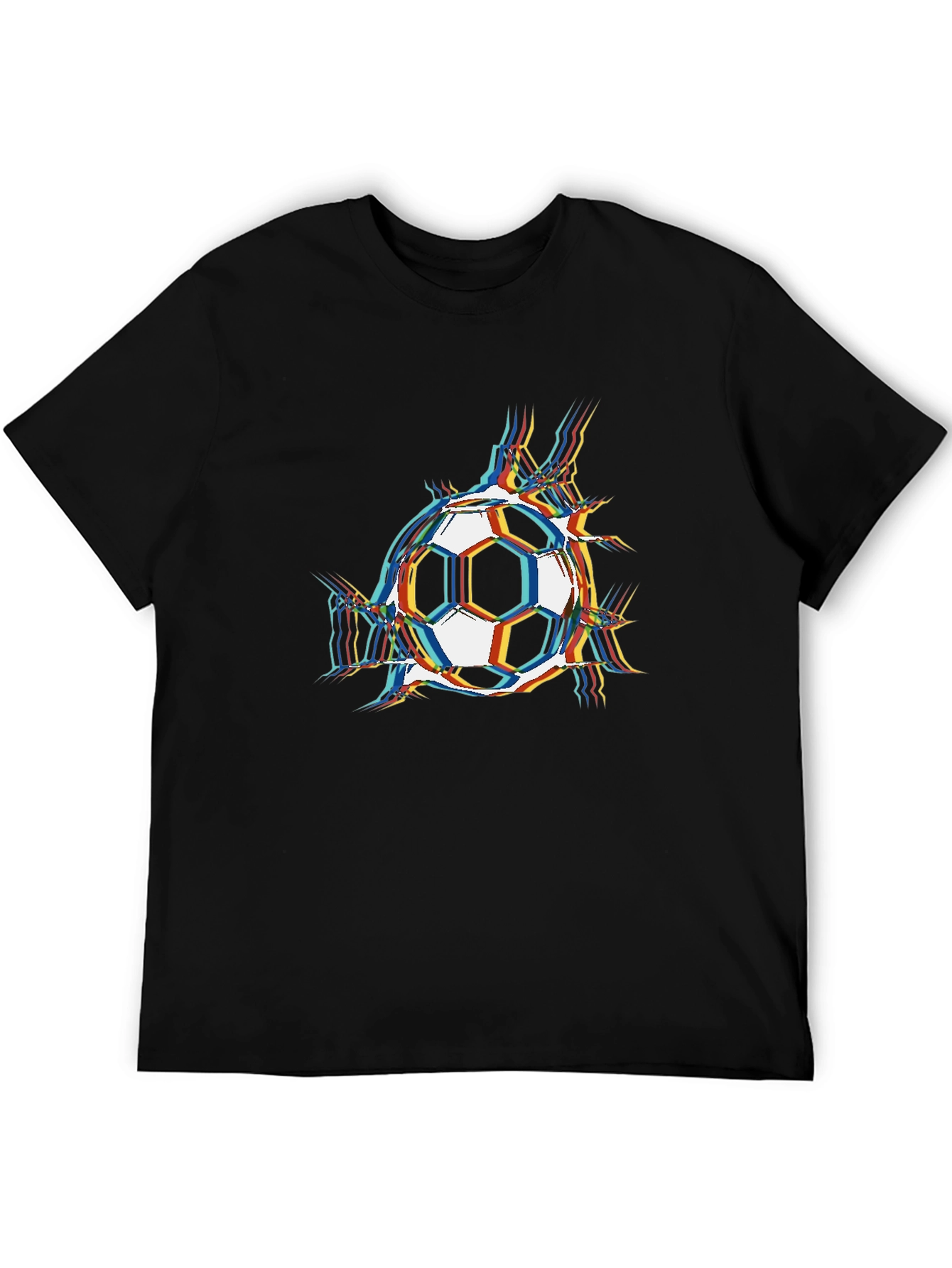 Black Soccer Ball Glitch Graphic T-Shirt view 5