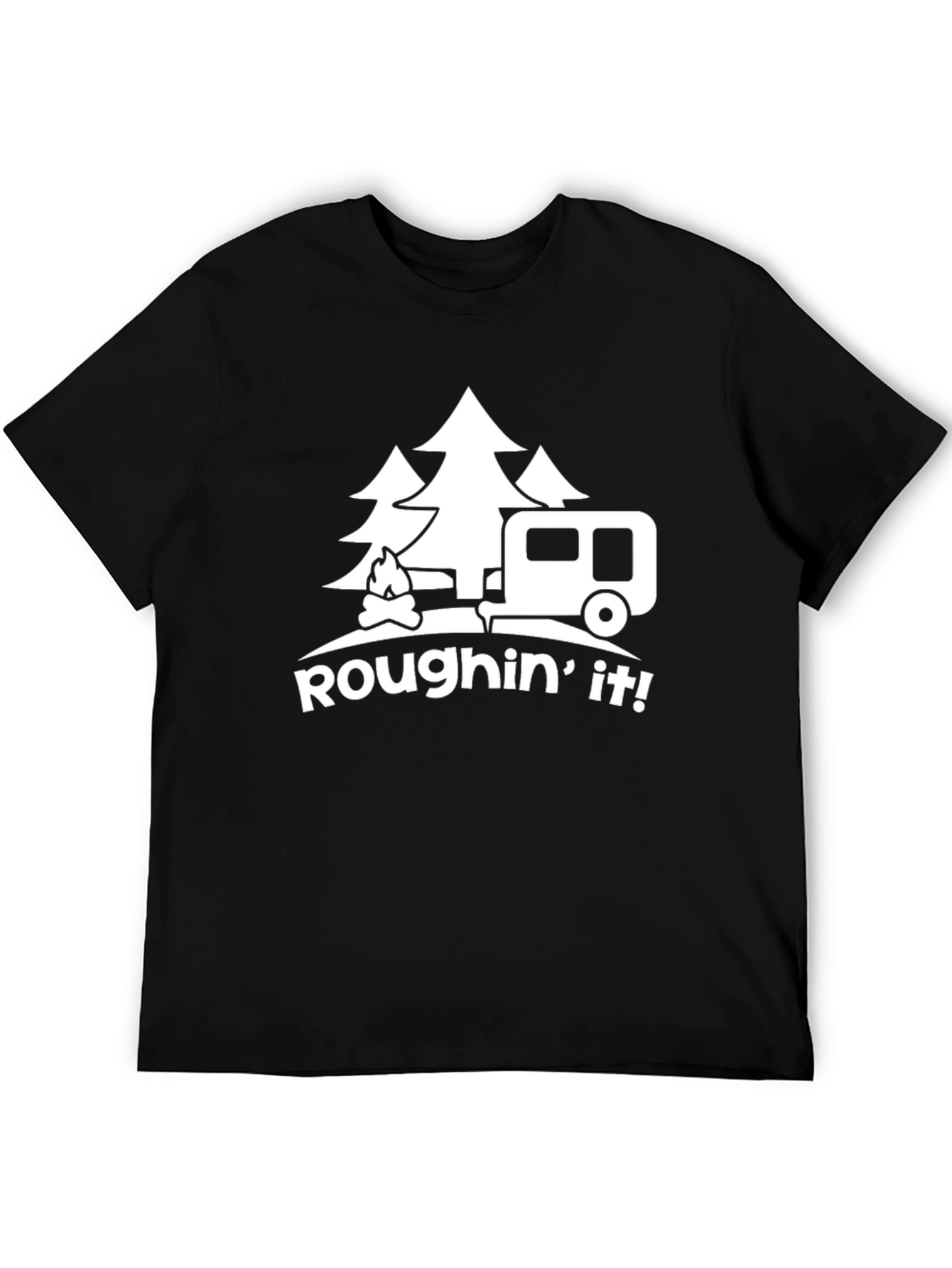 Black Roughin' It Camping T-Shirt - Outdoor Adventure Tee view 5
