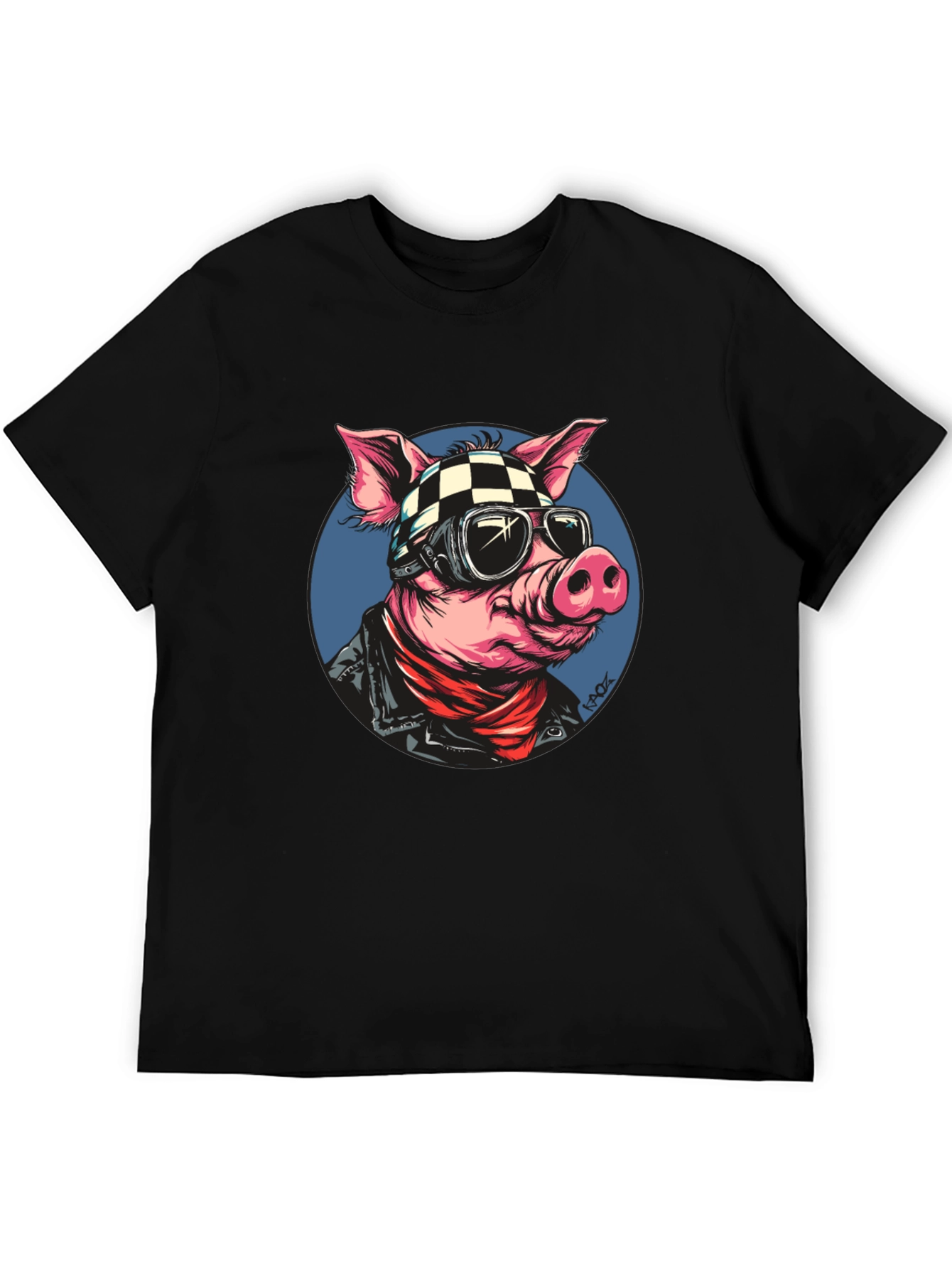 Black Cool Pig Rider T-Shirt - Black Cotton Tee view 5