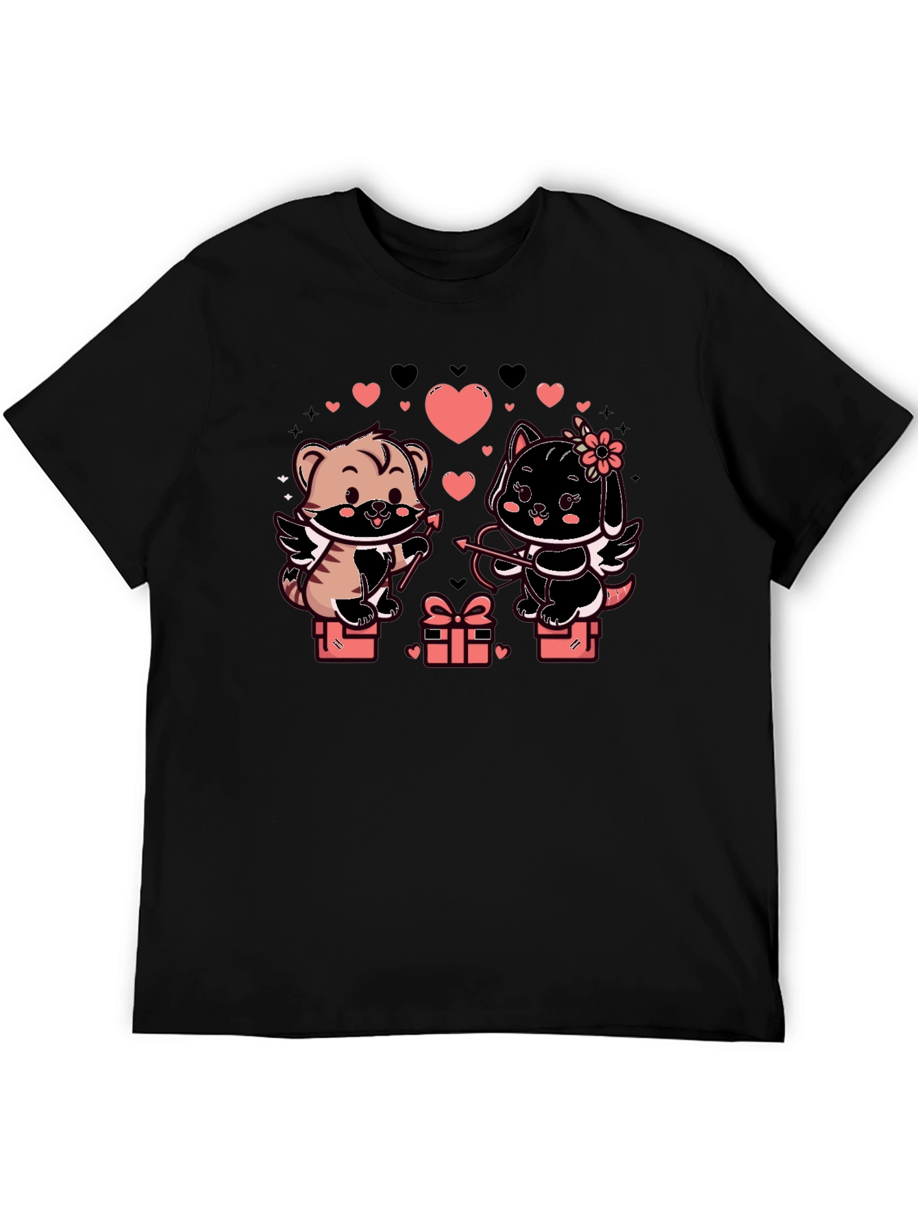 Black Cute Valentine's Day Cats Cupid T-Shirt view 5
