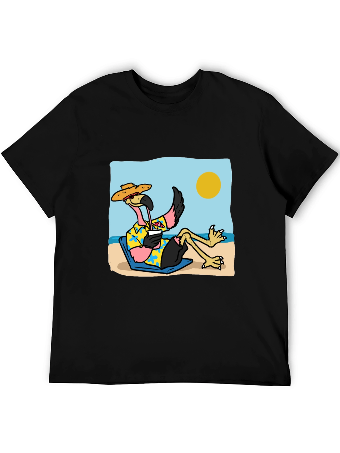 Black Relaxed Flamingo Beach T-Shirt - Tropical Vibe view 5