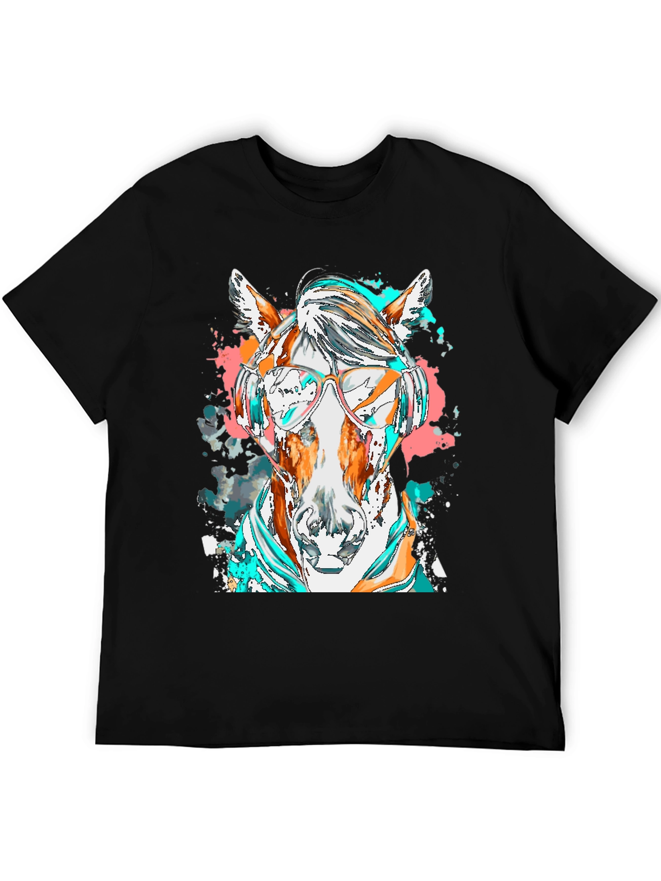 Black Horse with Headphones Graphic Tee view 5