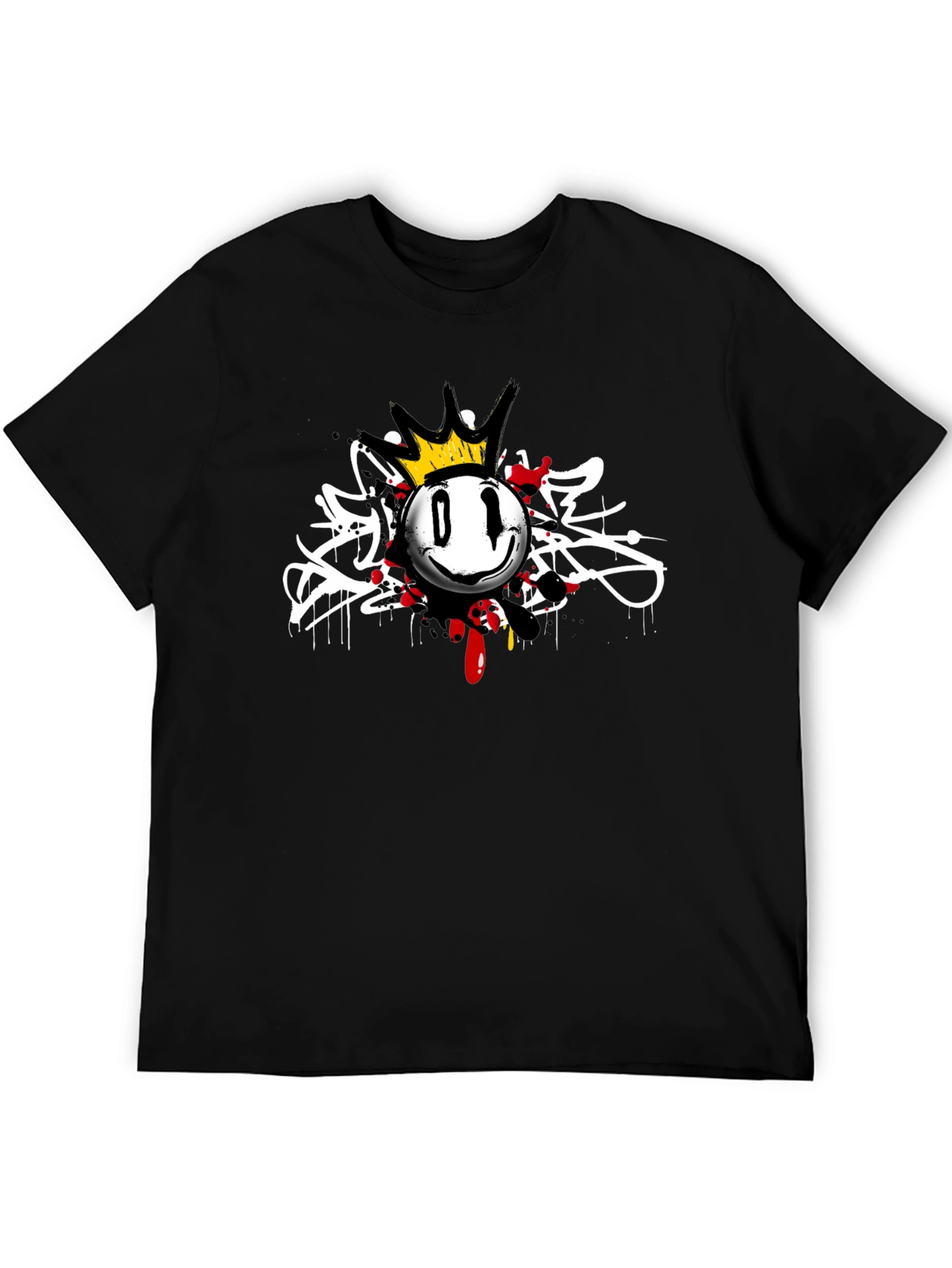 Black King Smiley Face Graphic Black T-Shirt view 5