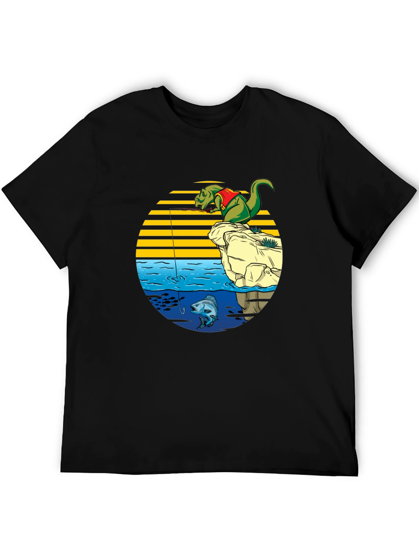 Black Dino Fishing Graphic T-Shirt - Fun Novelty Tee view 5