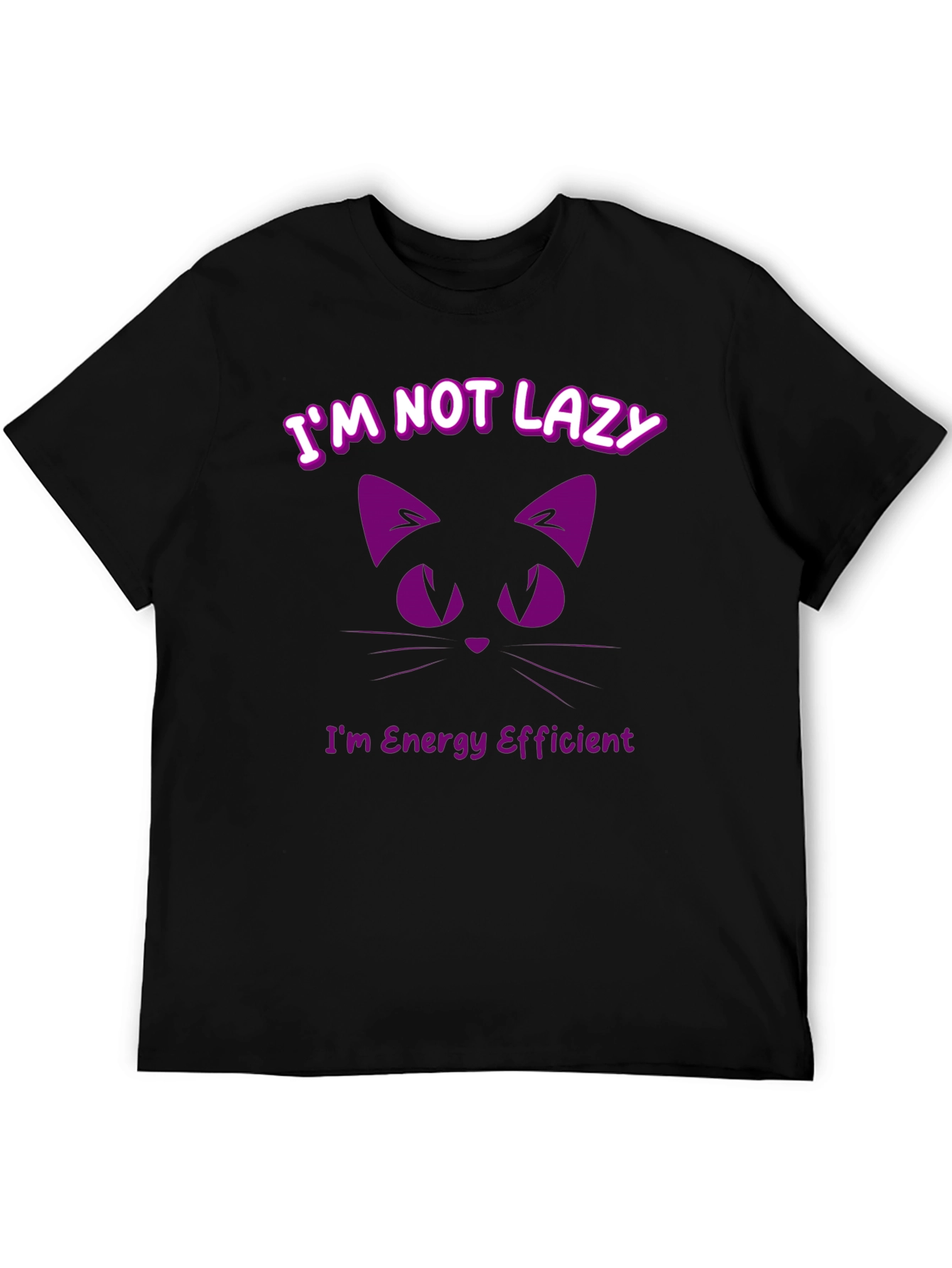 Black Funny Cat T-Shirt - I'm Not Lazy, Energy Efficient view 5