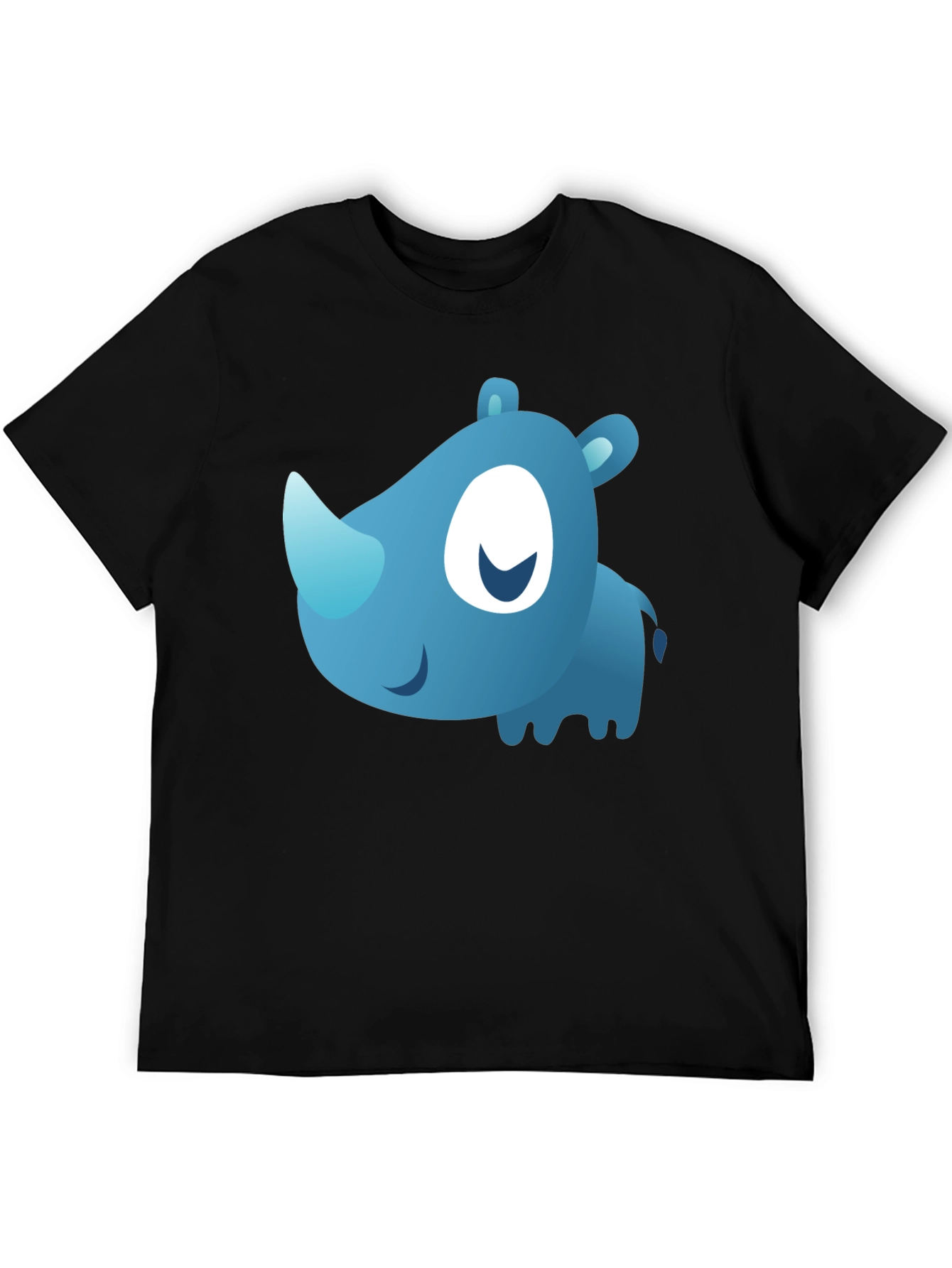 Black Cute Blue Cartoon Rhino Black T-Shirt view 5
