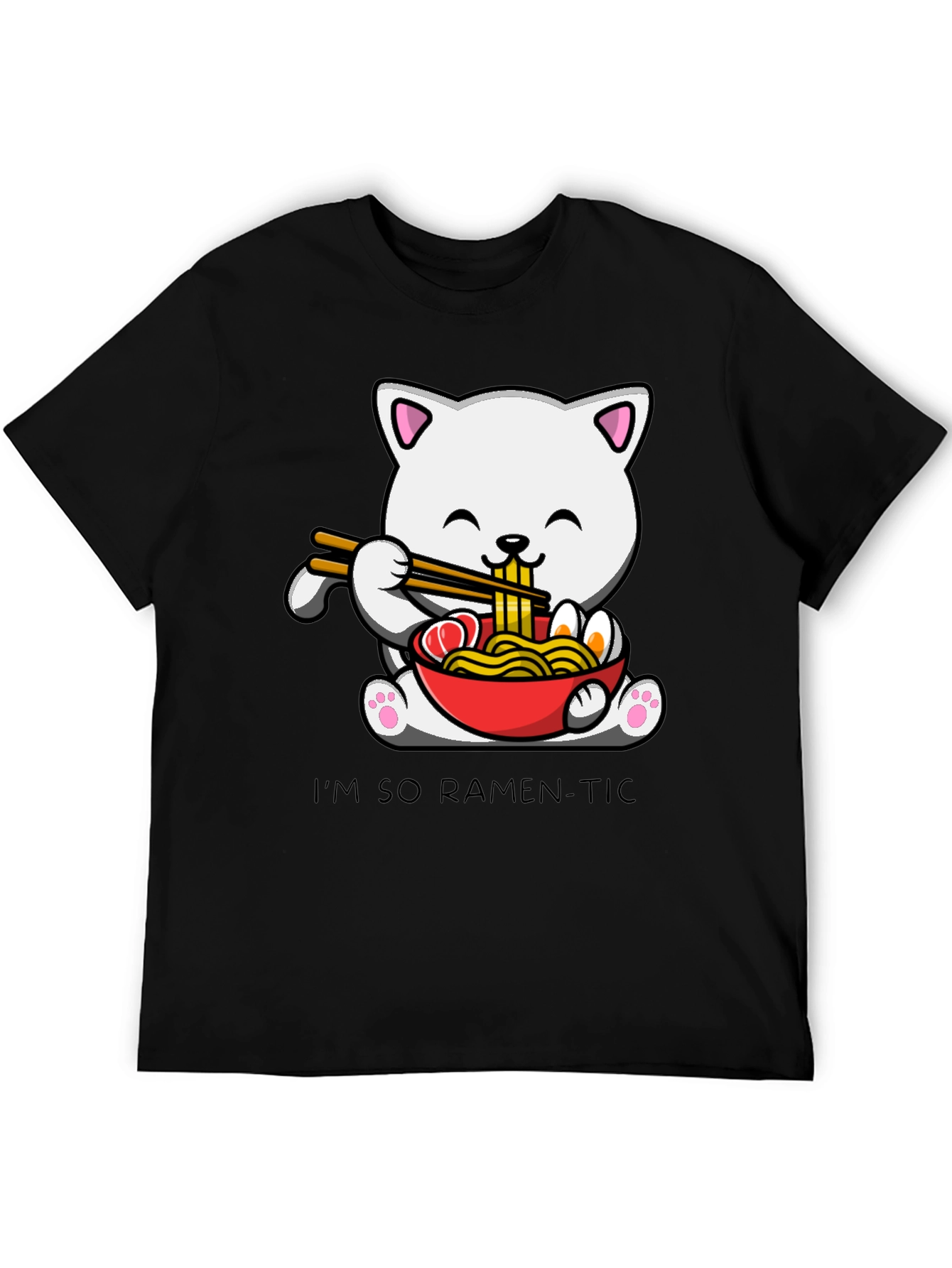 Black Ramen Cat T-Shirt - "I'm So Ramen-Tic" Graphic Tee view 5