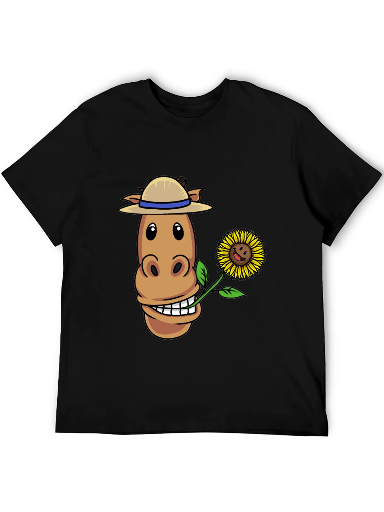 Black Funny Horse & Sunflower Graphic Tee view 5