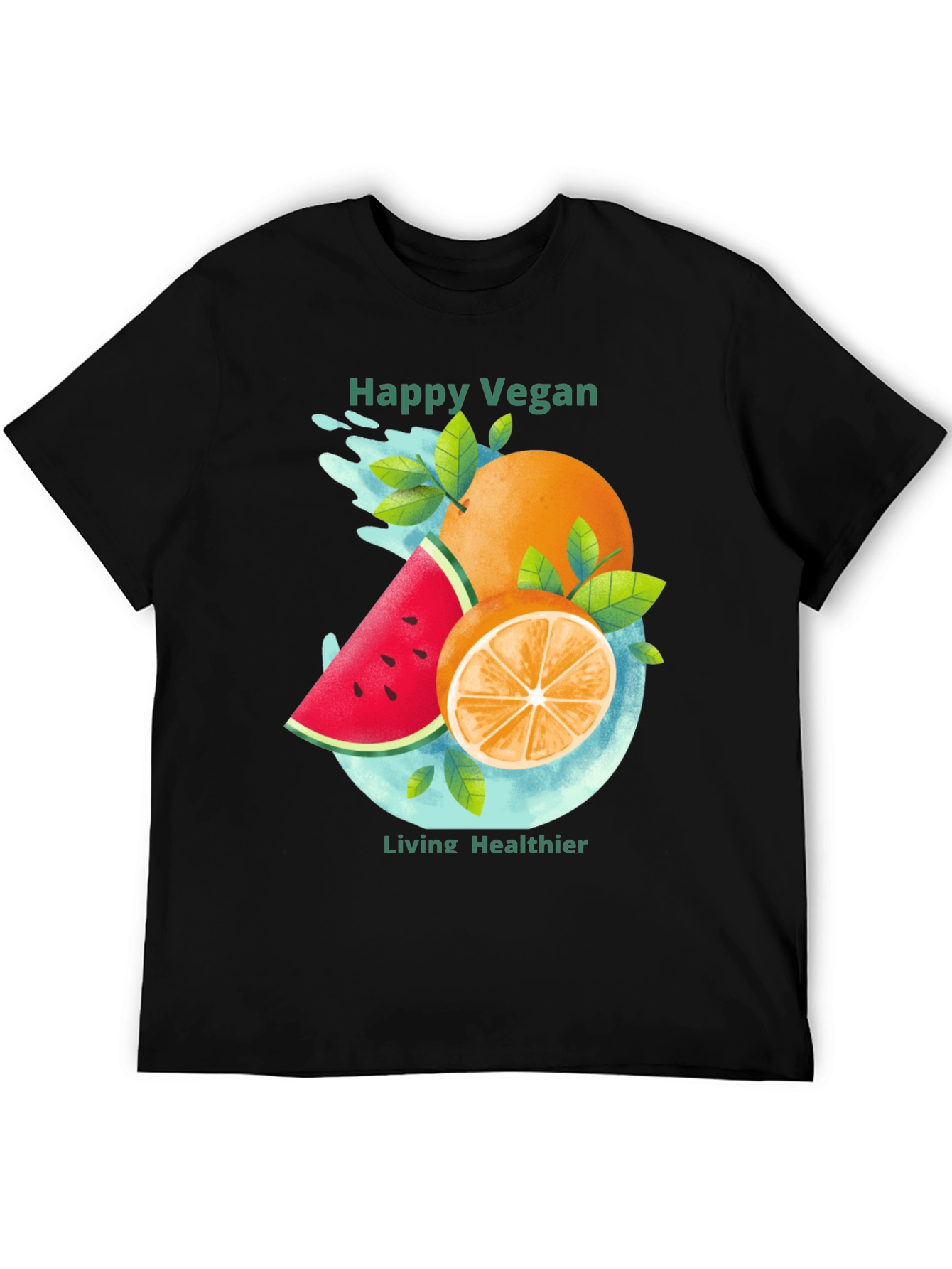 Black Happy Vegan T-Shirt: Healthy Lifestyle Apparel view 5