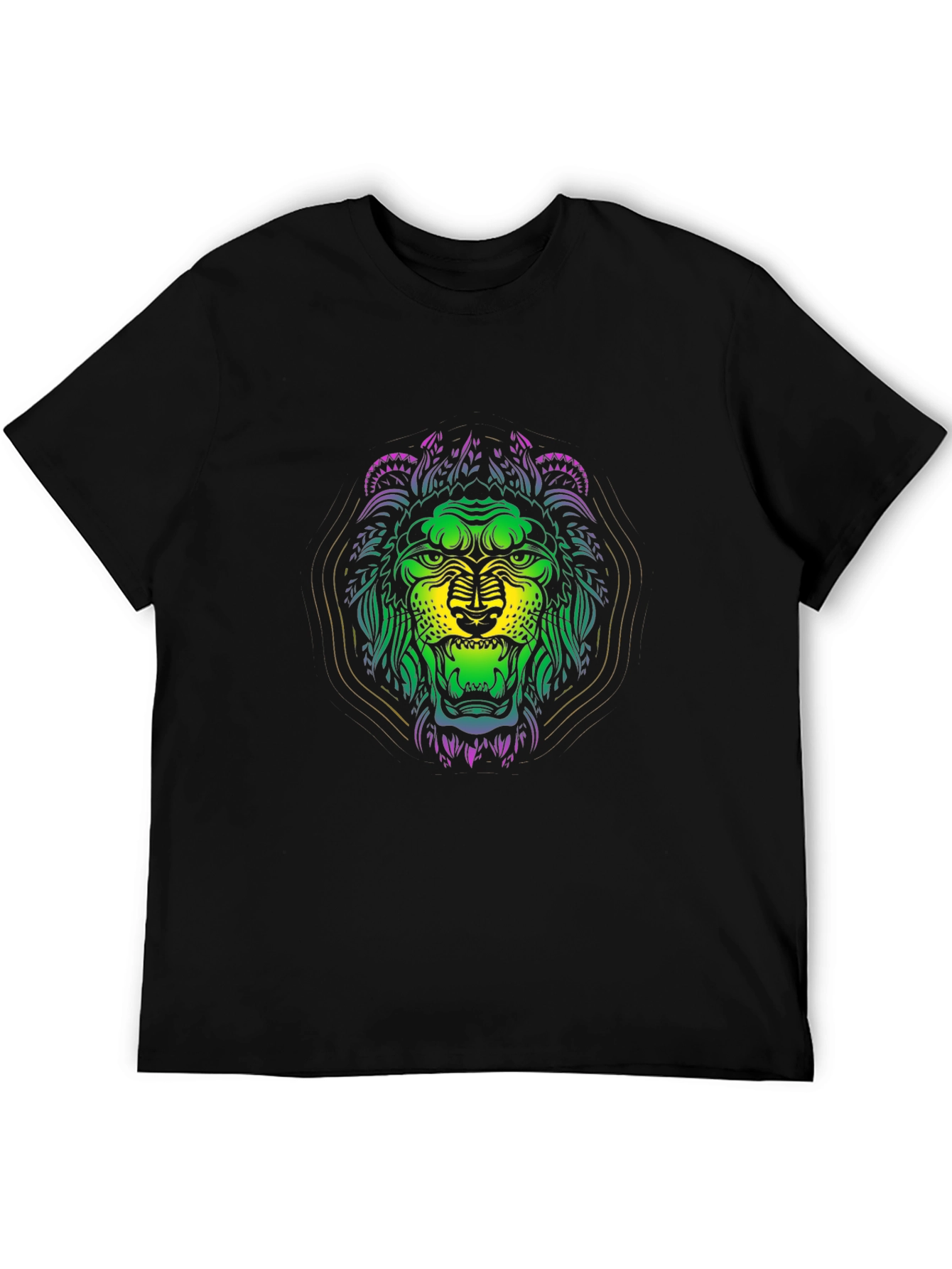 Black Vibrant Lion Graphic Tee - Black Cotton T-Shirt view 5