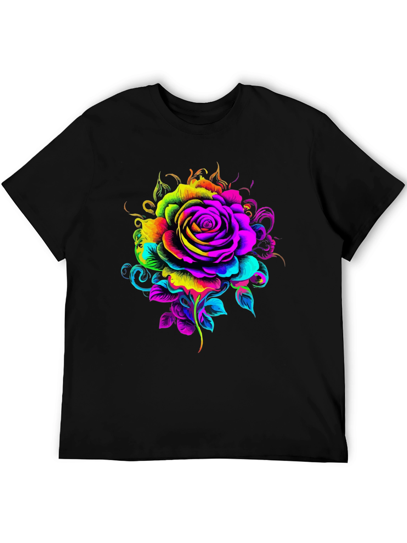Black Vibrant Rose Graphic T-Shirt - Black view 5