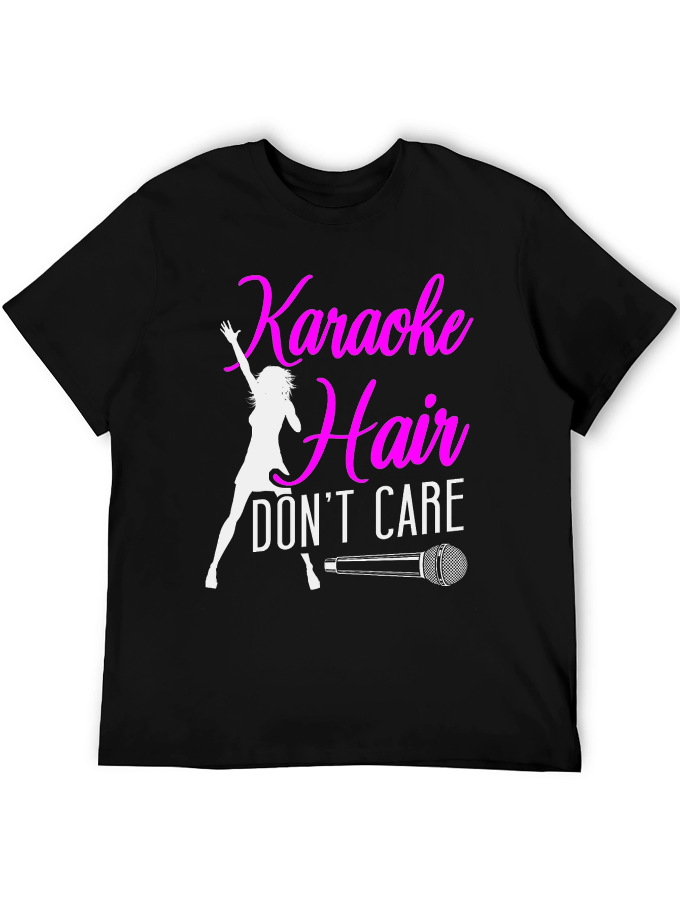 Black Karaoke Hair Don't Care Black T-Shirt view 5