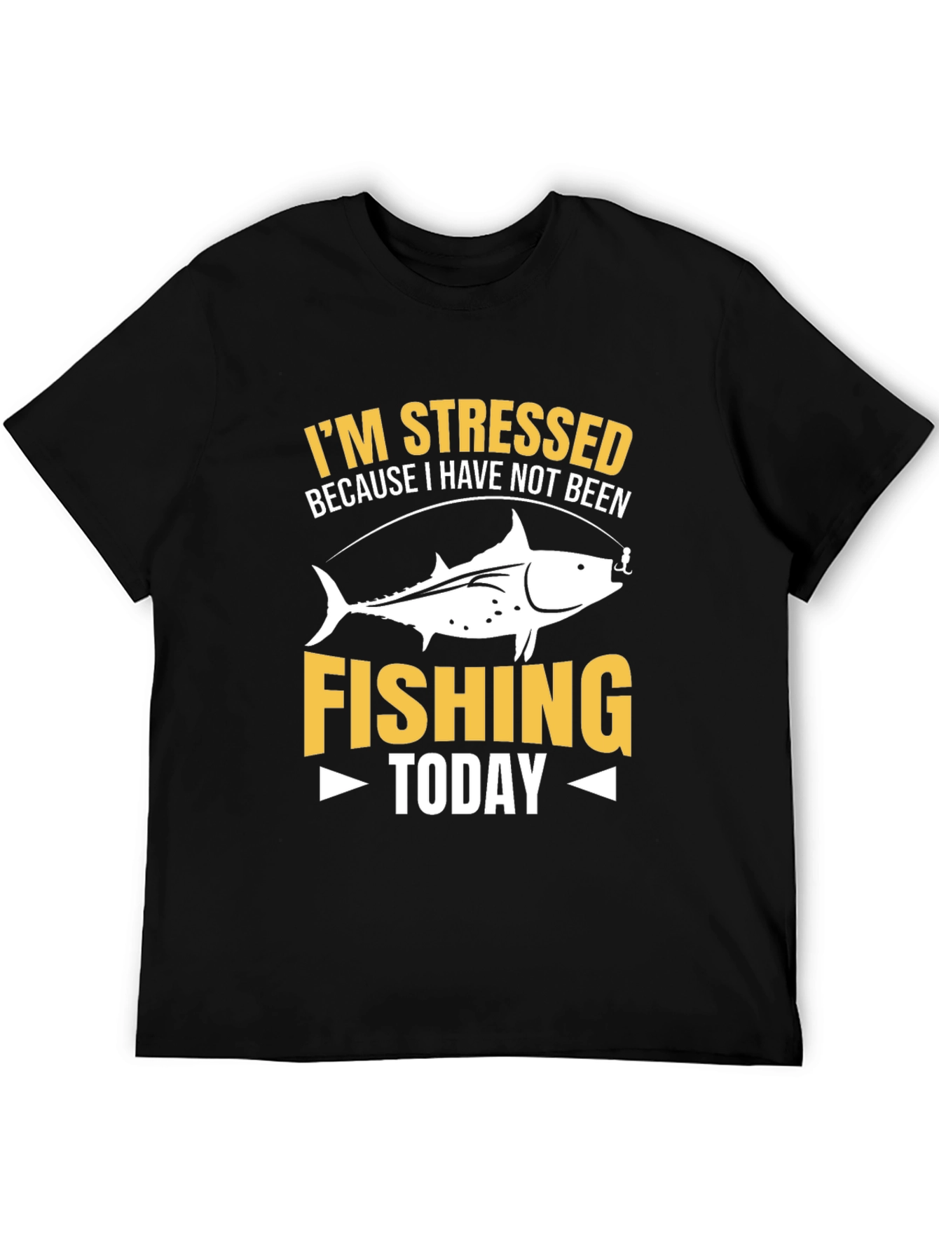 Black Stressed Because Fishing T-Shirt view 5