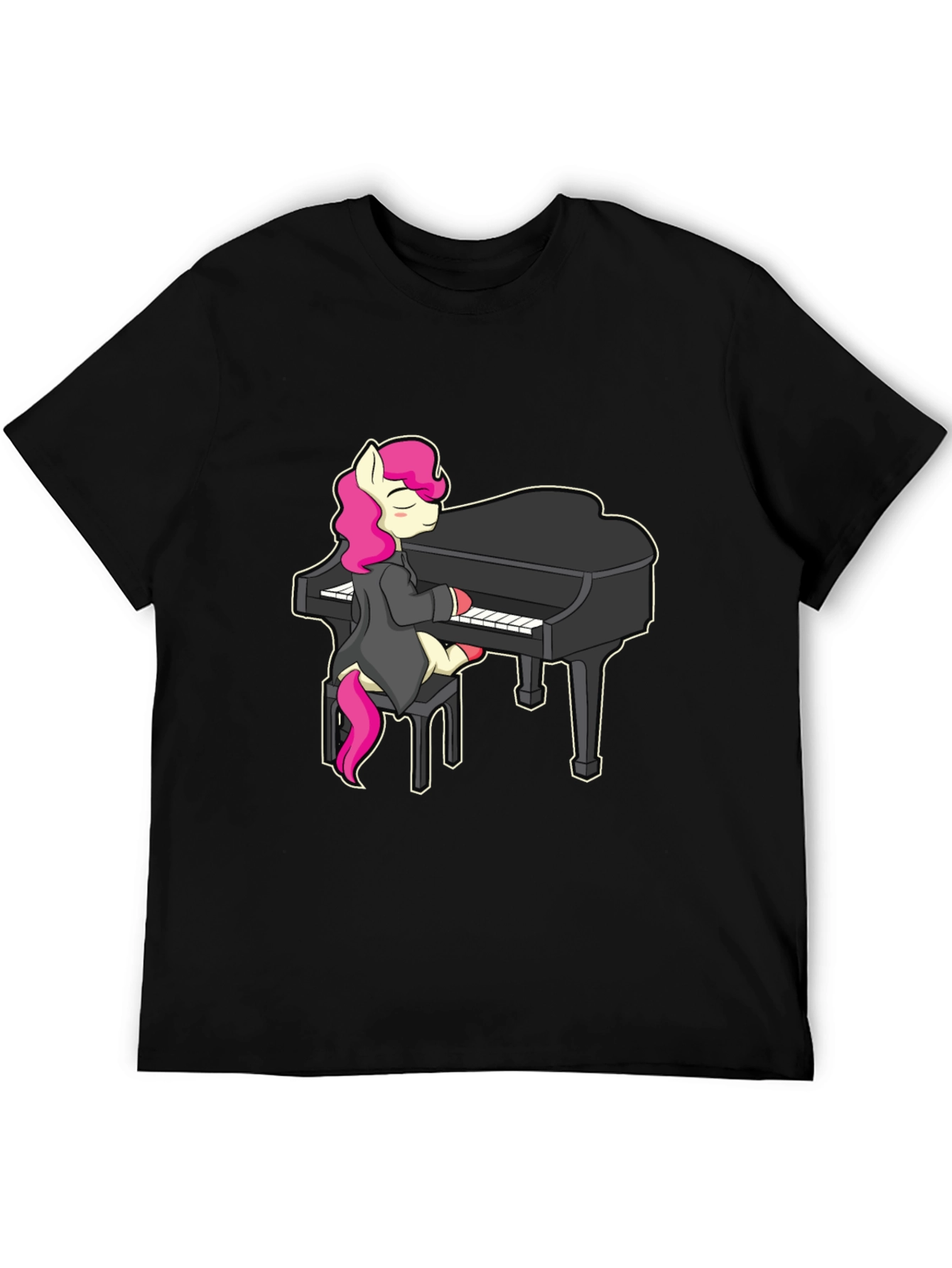Black Pony Playing Piano T-Shirt - Cute Cartoon Design view 5