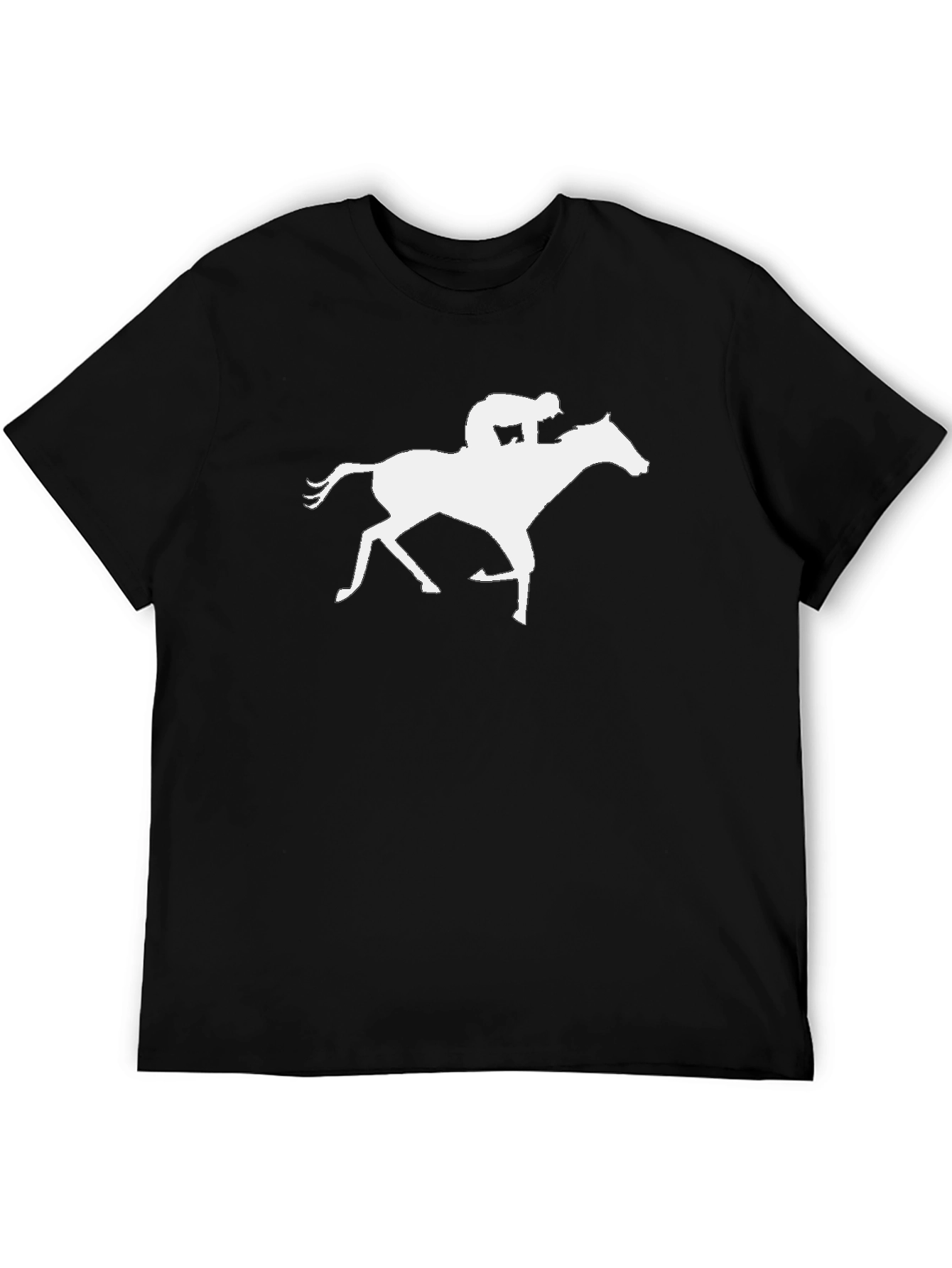 Black Horse Jockey Silhouette Black Cotton T-Shirt view 5
