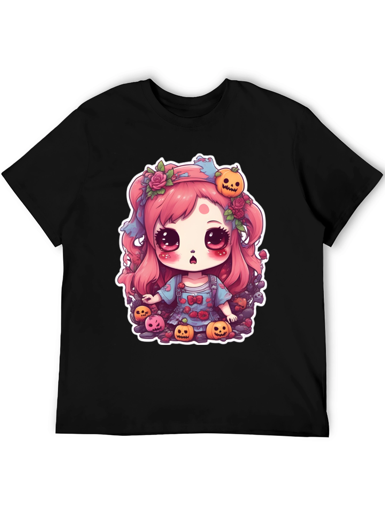 Black Kawaii Halloween Girl Black T-Shirt view 5