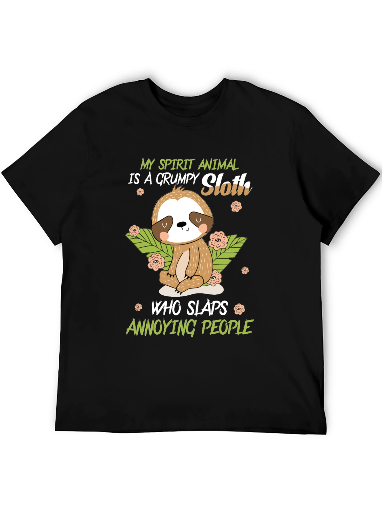 Black Grumpy Sloth Spirit Animal Black T-Shirt view 5