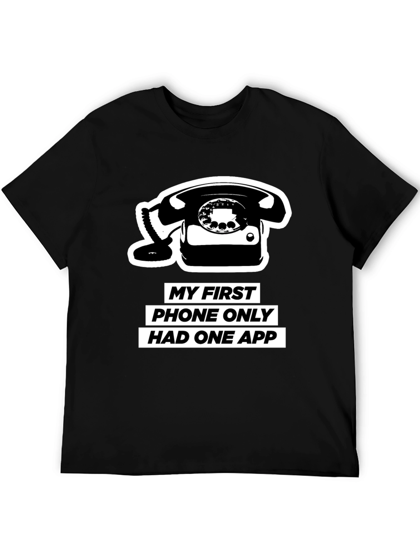 Black Retro Phone T-Shirt - One App Only! view 5