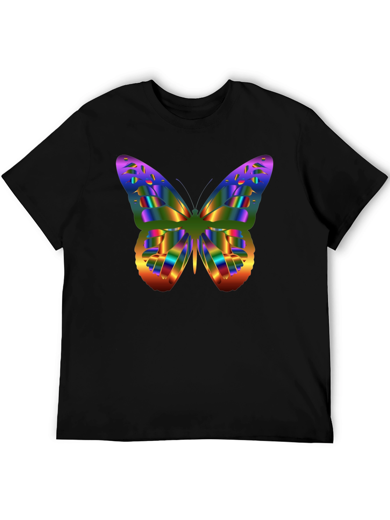 Black Colorful Butterfly Graphic Tee - Men's Black T-Shirt view 5