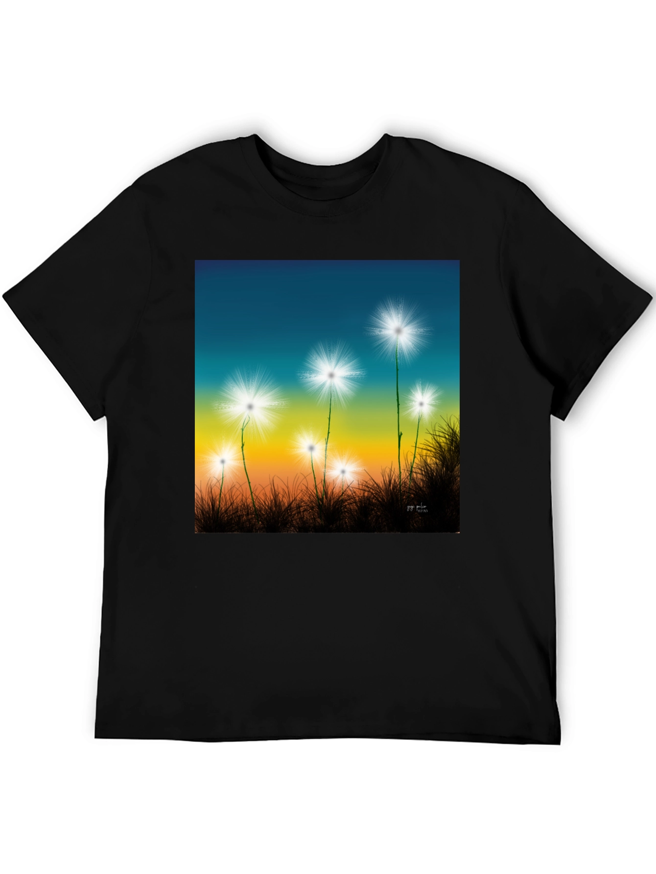 Black Dandelion Sky T-Shirt - Black Cotton Graphic Tee view 5