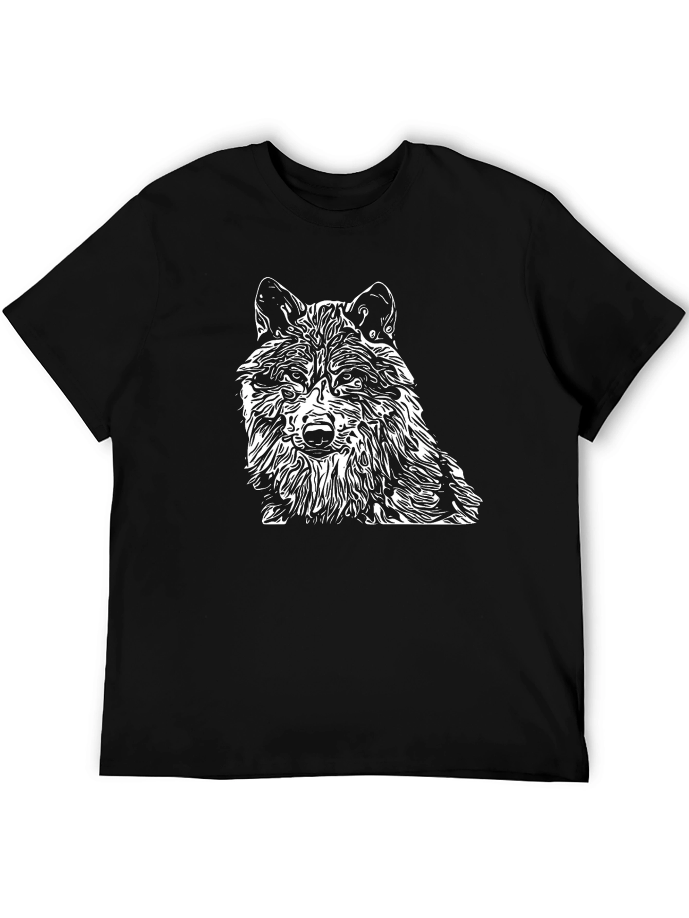 Black Wolf Graphic Print Crew Neck Men's T-Shirt view 5