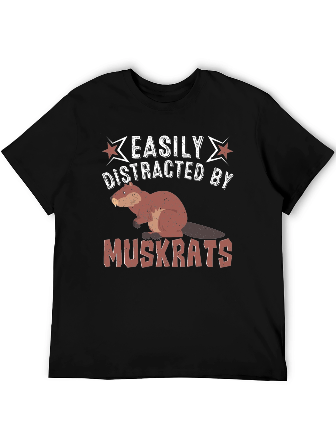 Black Easily Distracted by Muskrats Funny T-Shirt view 5