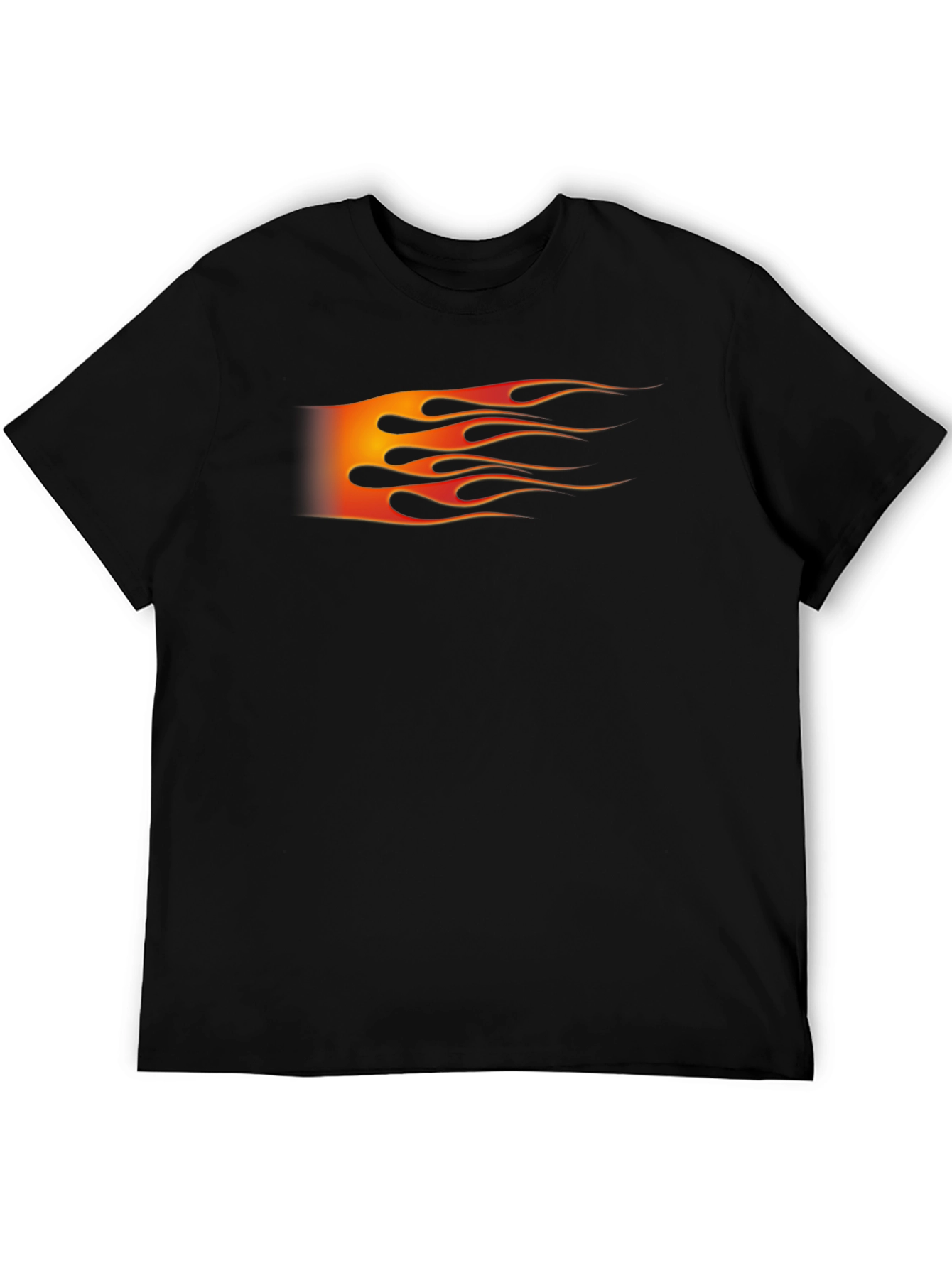Black Men's Black T-Shirt with Flame Graphic view 5
