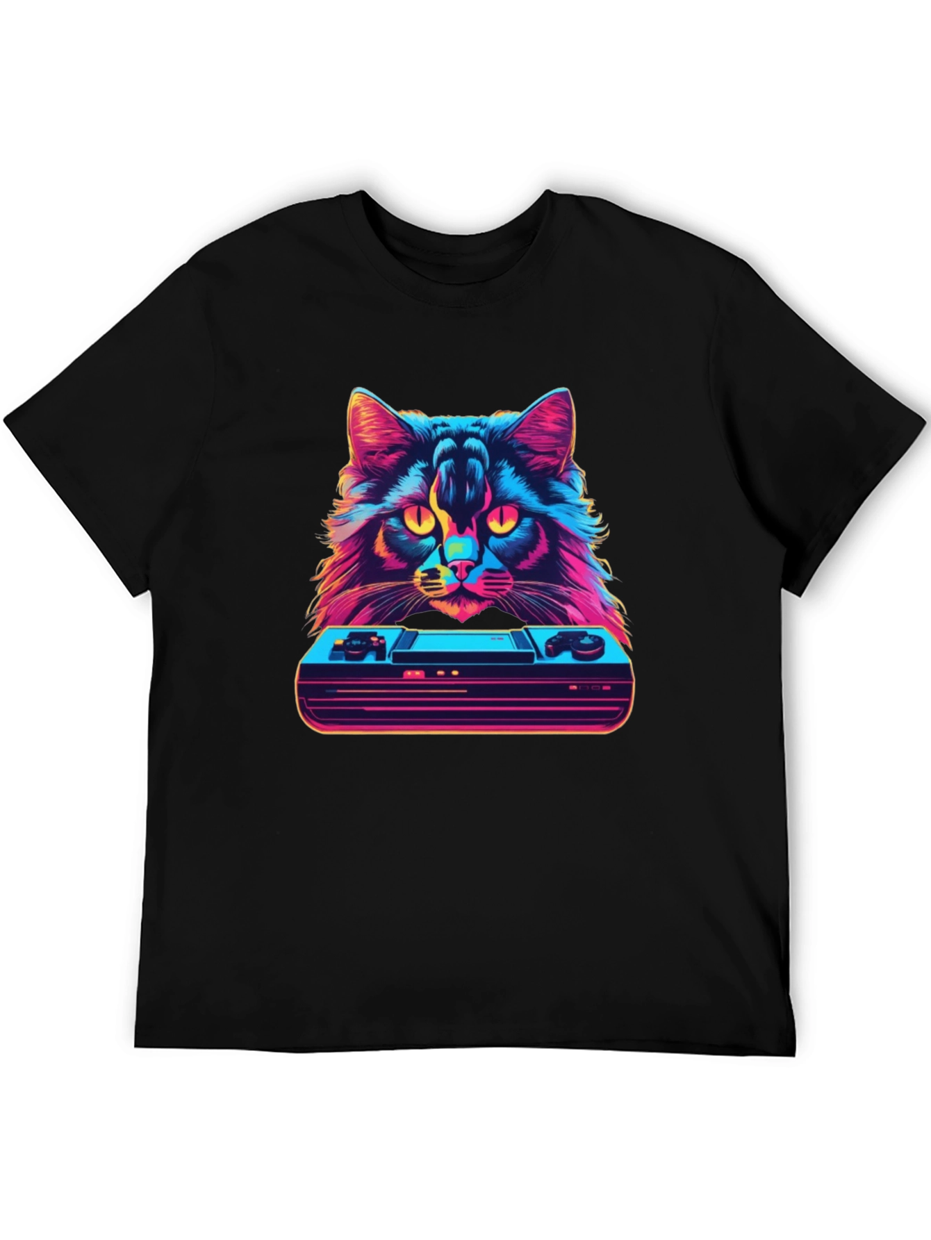 Black Retro Cat Gamer T-Shirt - Vintage Console Design view 5