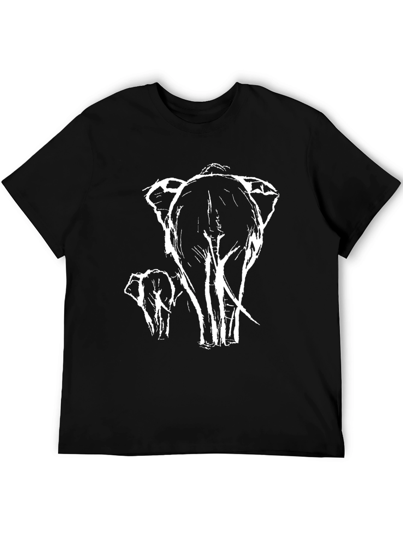 Black Elephant Sketch Graphic Tee - Black Cotton Casual T-Shirt view 5