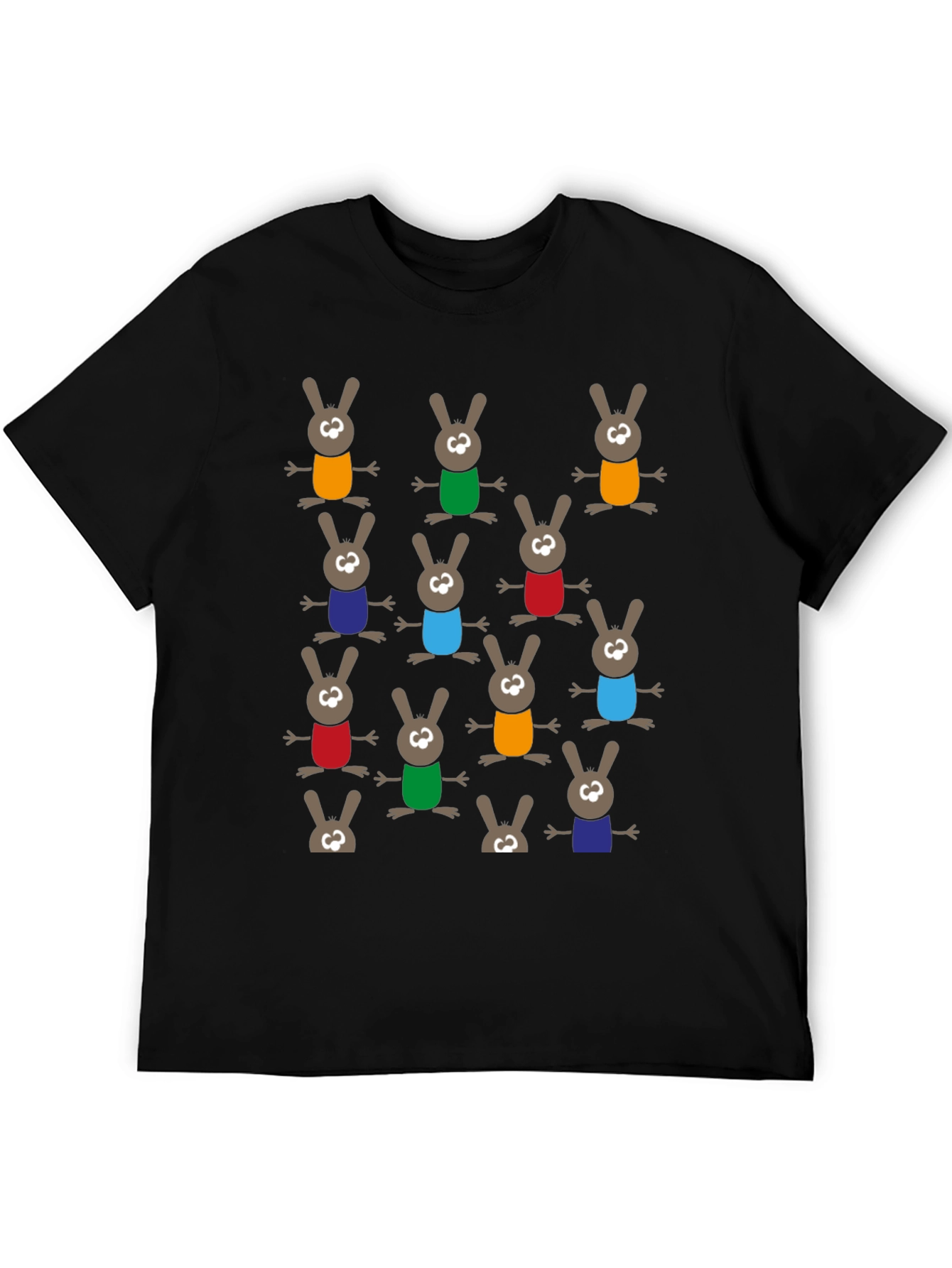 Black Fun Cartoon Bunny Pattern T-Shirt view 5