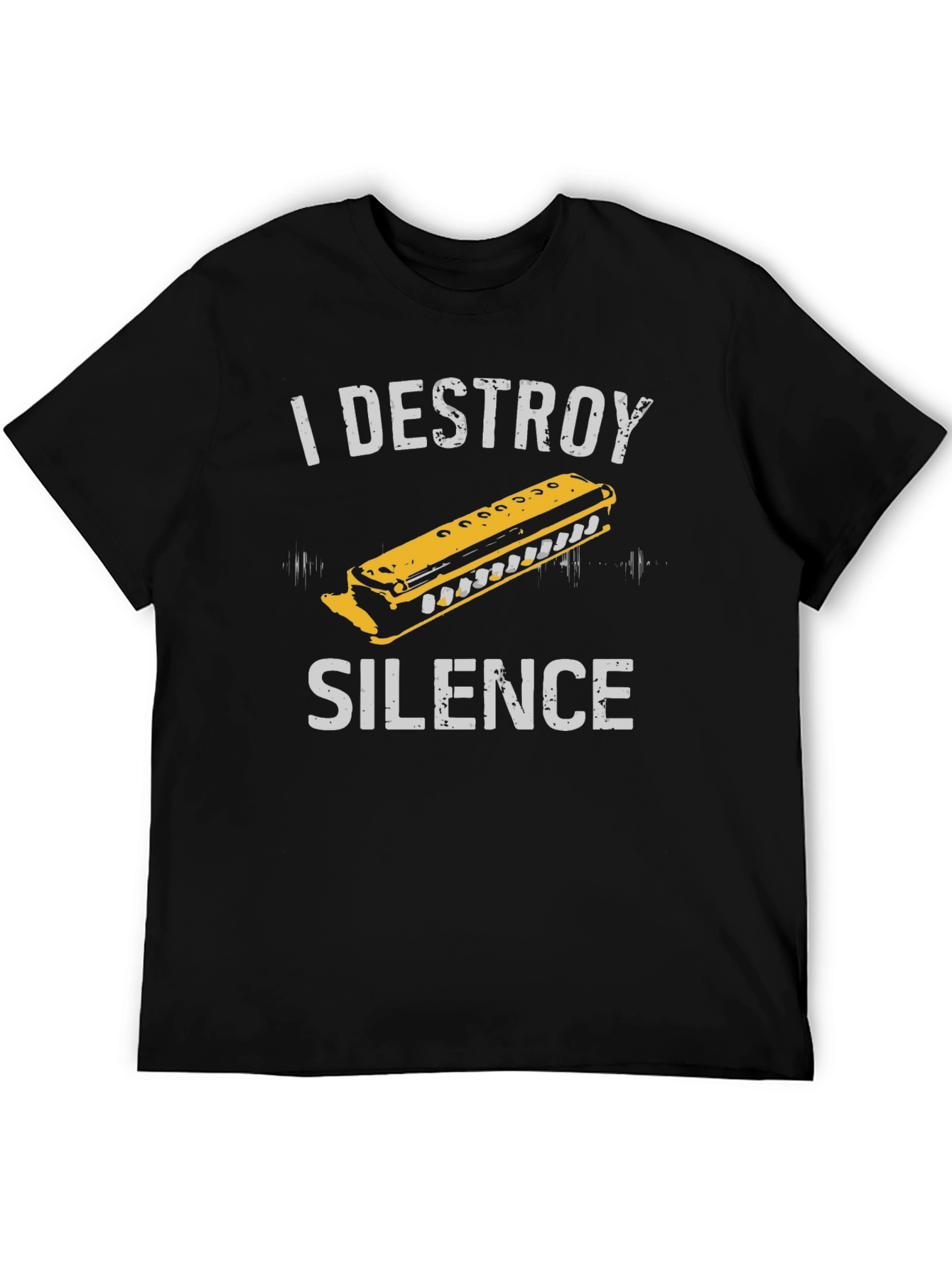 Black I Destroy Silence Harmonica Graphic Tee view 5