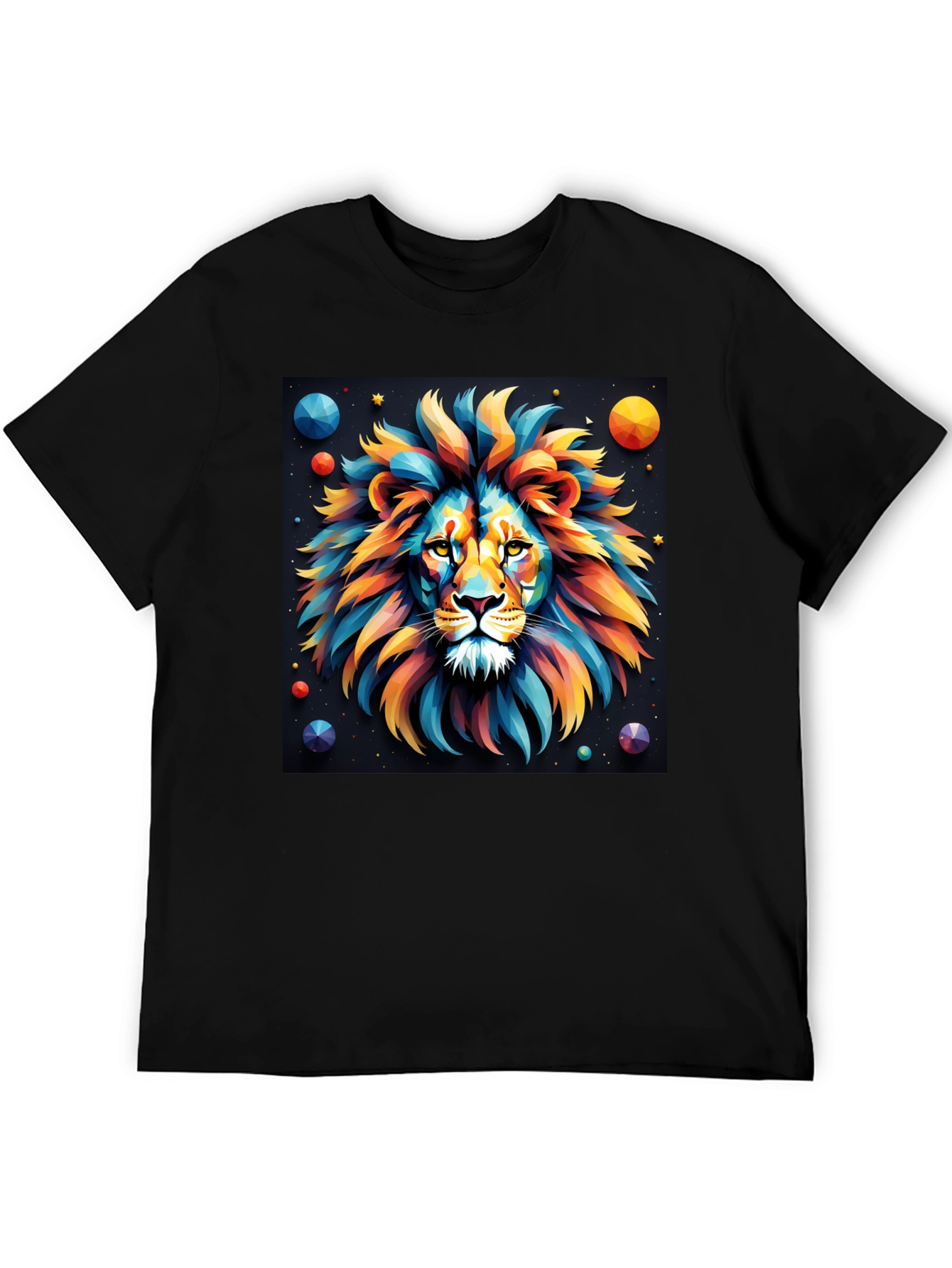 Black Colorful Lion Graphic T-Shirt - Bold Artistic Design view 5