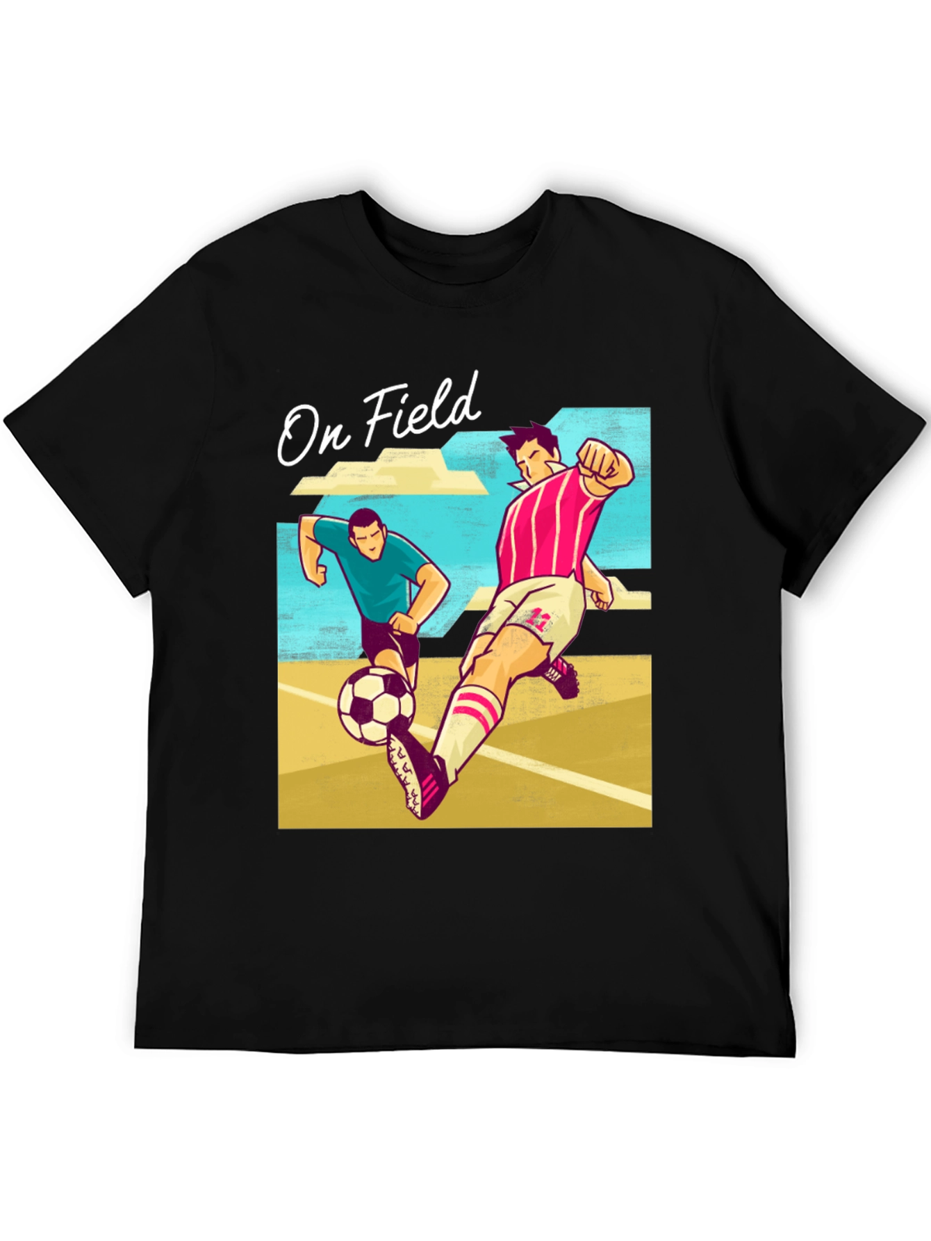 Black On Field Graphic T-Shirt | Soccer Players Cartoon Print view 5